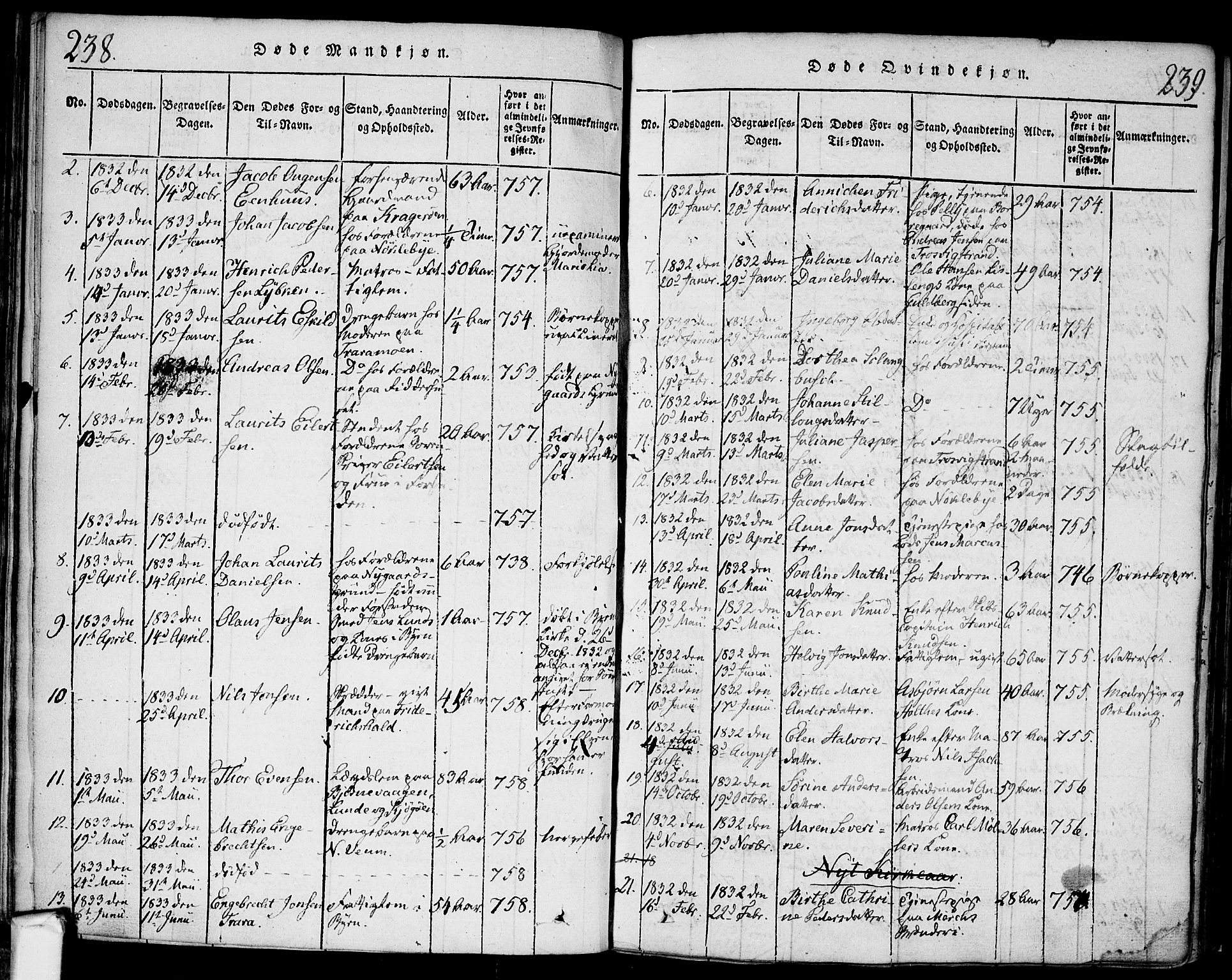 Glemmen prestekontor Kirkebøker, AV/SAO-A-10908/F/Fa/L0004: Parish register (official) no. 4, 1816-1838, p. 238-239