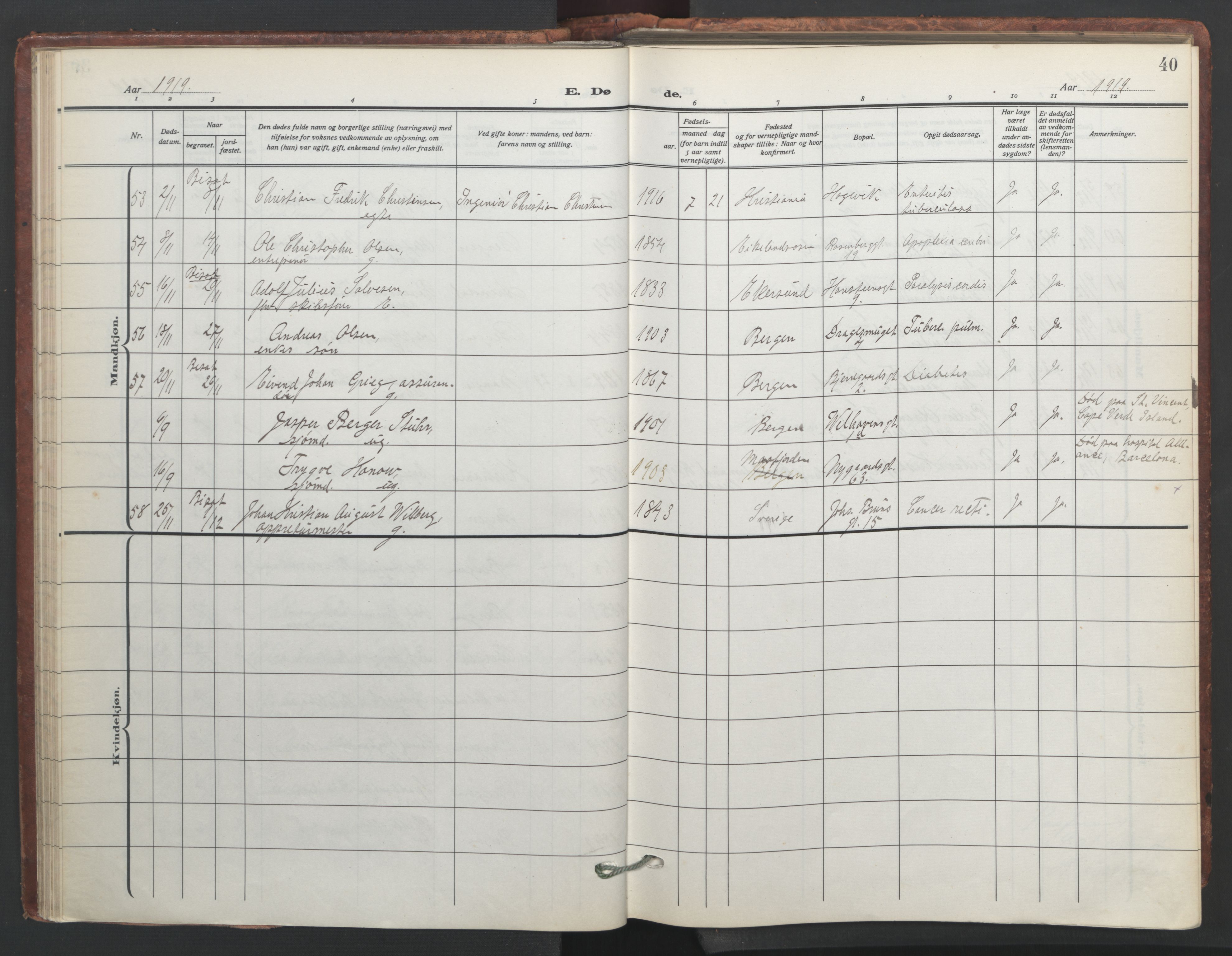 Johanneskirken sokneprestembete, AV/SAB-A-76001/H/Hab: Parish register (copy) no. D 2, 1916-1950, p. 39b-40a