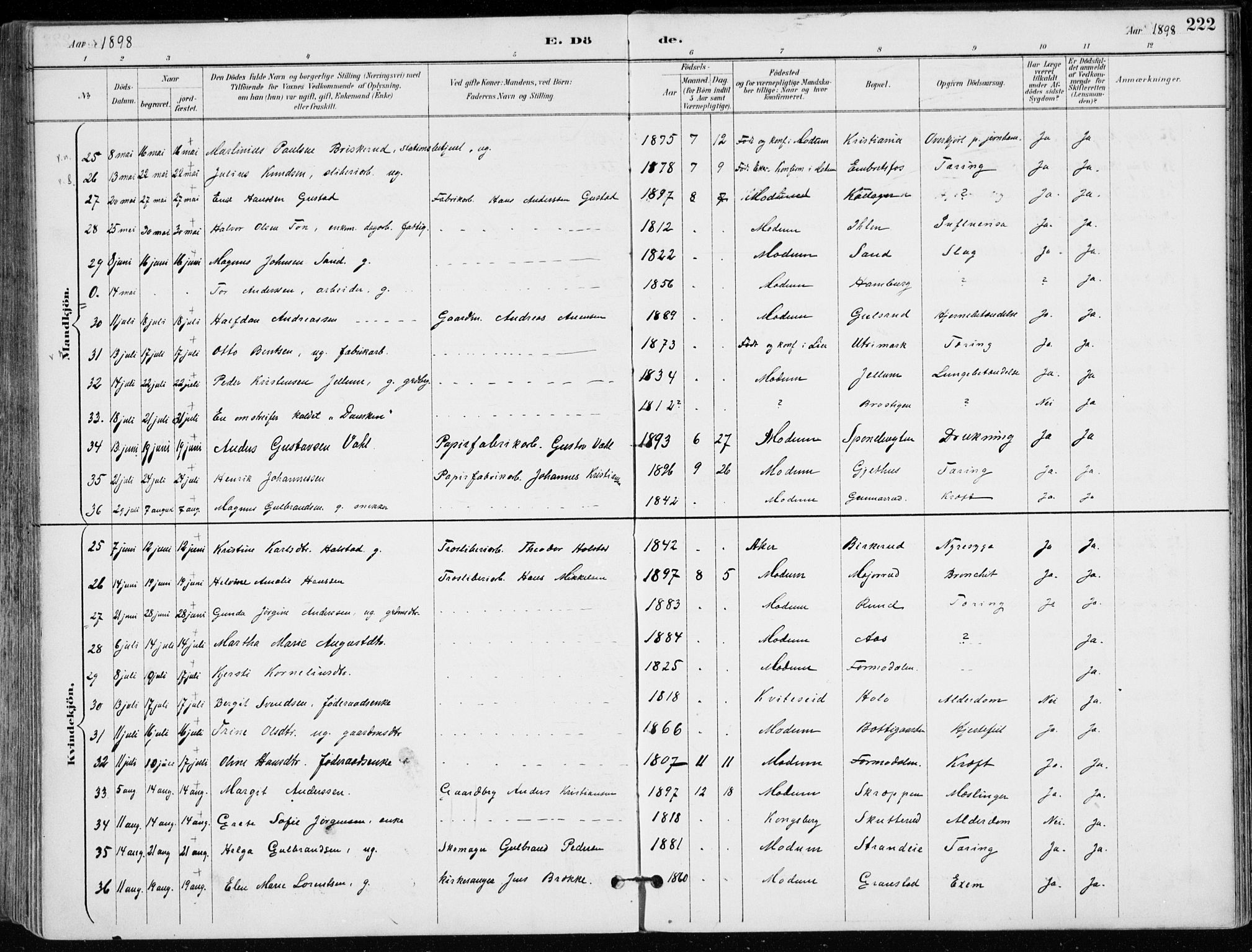 Modum kirkebøker, AV/SAKO-A-234/F/Fa/L0012: Parish register (official) no. 12, 1890-1898, p. 222