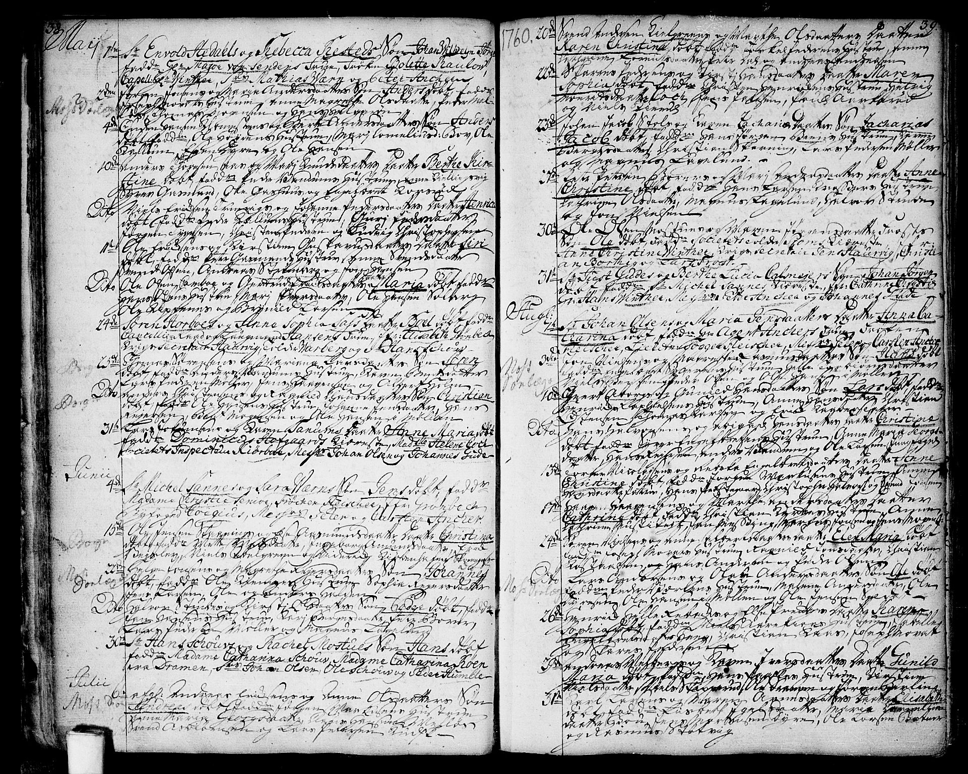 Moss prestekontor Kirkebøker, SAO/A-2003/F/Fa/L0002: Parish register (official) no. I 2, 1753-1779, p. 38-39