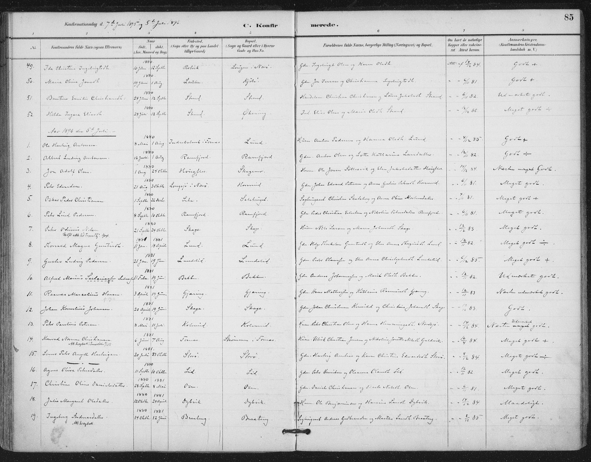 Ministerialprotokoller, klokkerbøker og fødselsregistre - Nord-Trøndelag, AV/SAT-A-1458/780/L0644: Parish register (official) no. 780A08, 1886-1903, p. 85