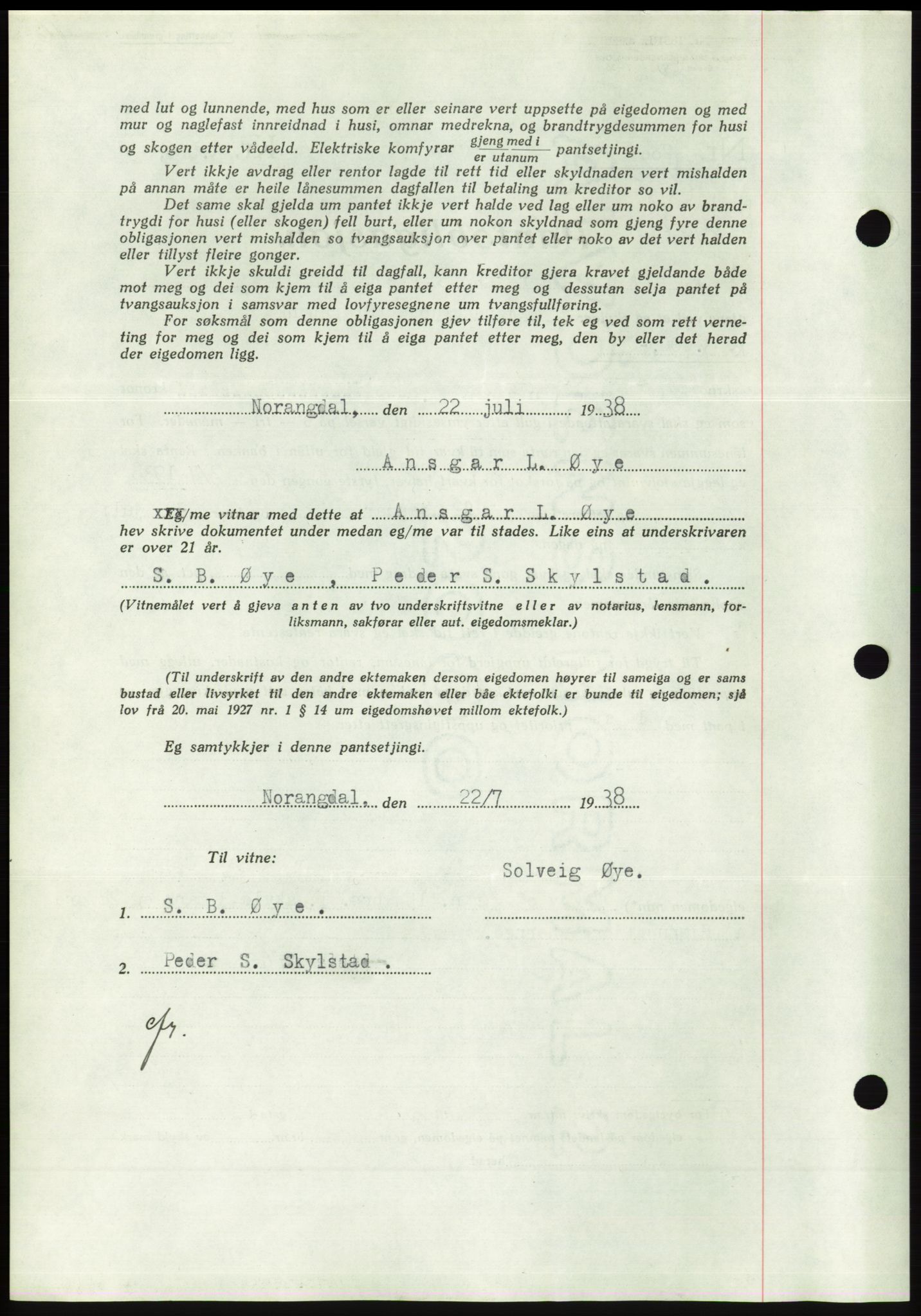 Søre Sunnmøre sorenskriveri, AV/SAT-A-4122/1/2/2C/L0066: Mortgage book no. 60, 1938-1938, Diary no: : 1084/1938