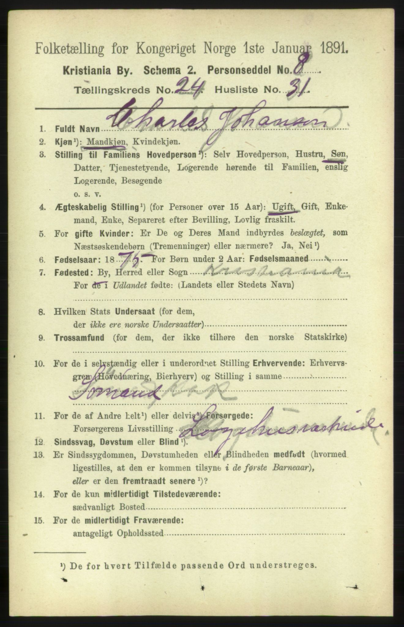 RA, 1891 census for 0301 Kristiania, 1891, p. 12291