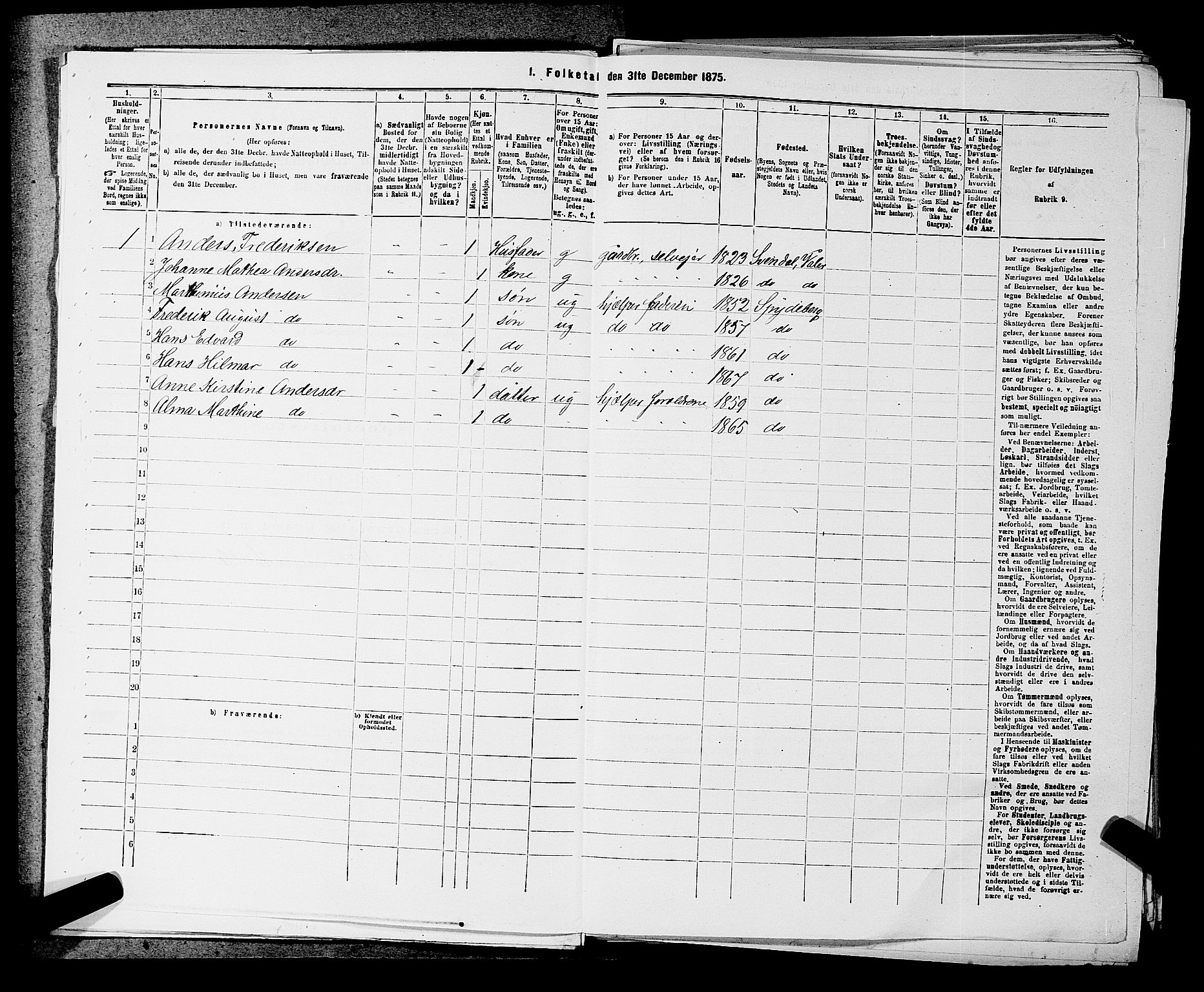 RA, 1875 census for 0123P Spydeberg, 1875, p. 39