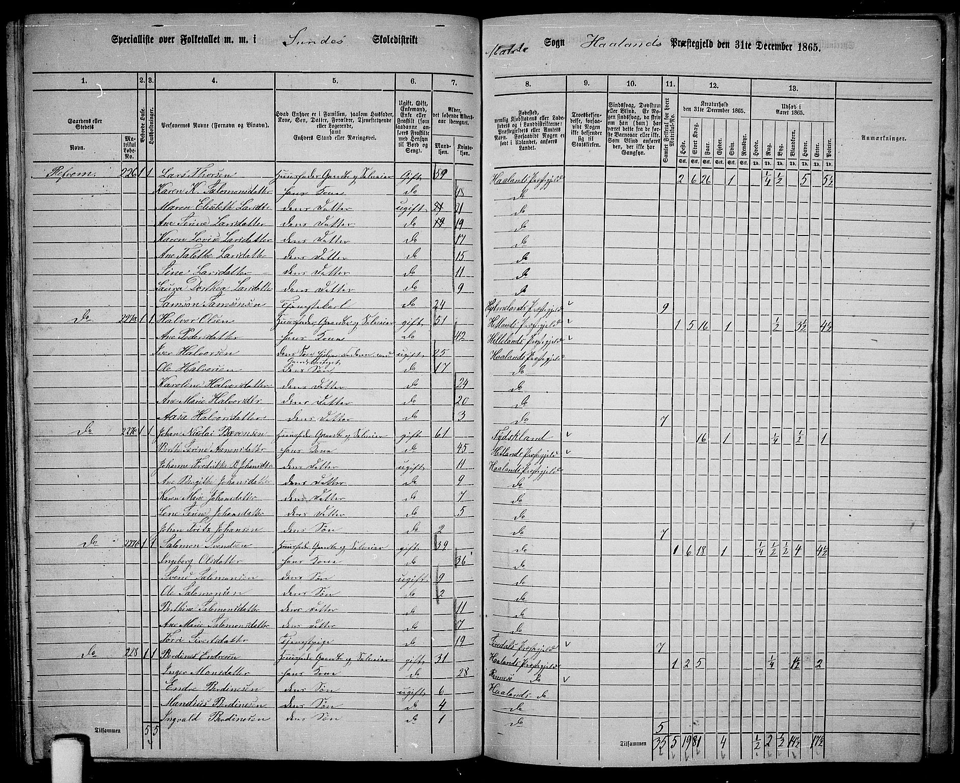 RA, 1865 census for Håland, 1865, p. 108