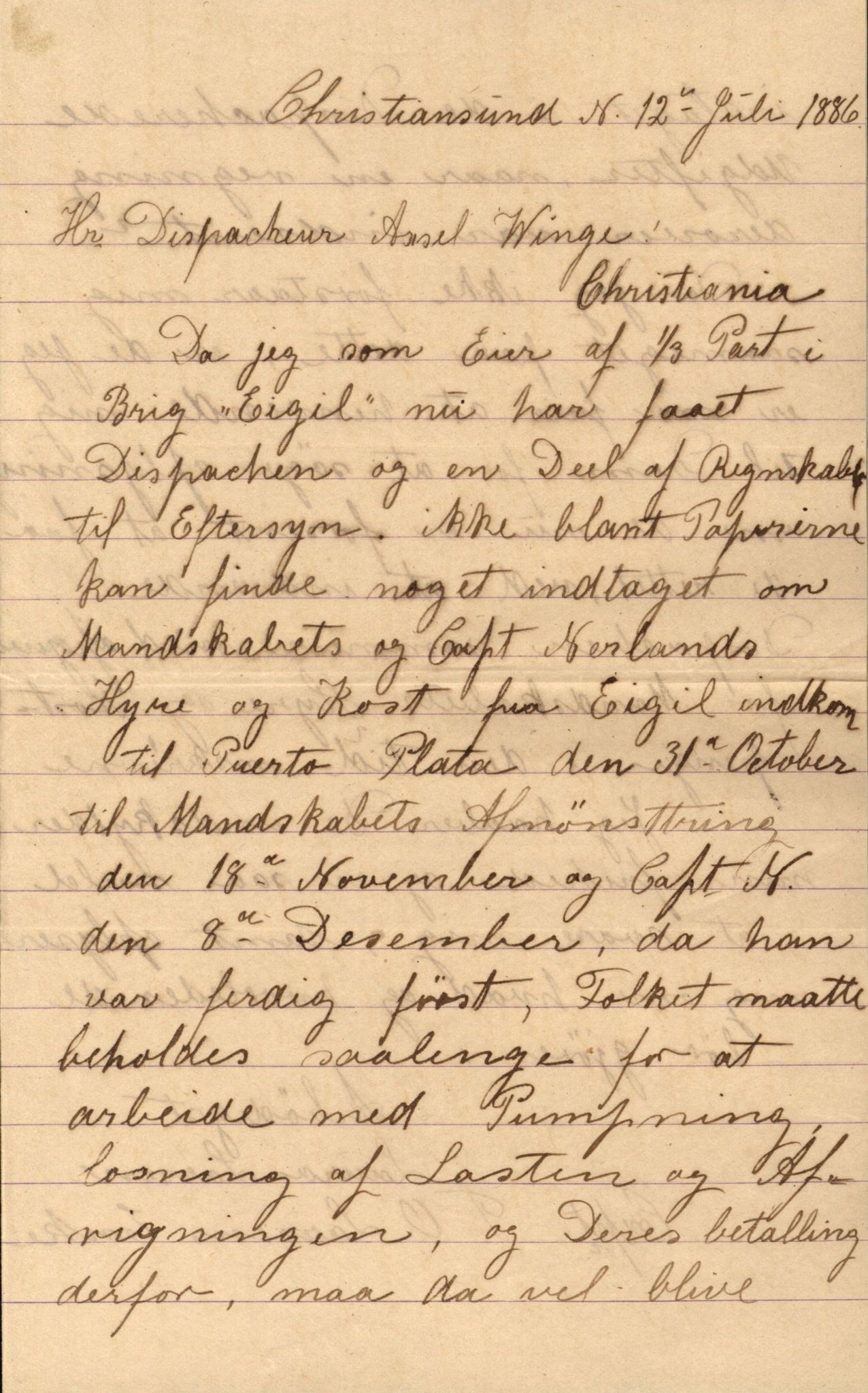 Pa 63 - Østlandske skibsassuranceforening, VEMU/A-1079/G/Ga/L0019/0003: Havaridokumenter / Empress, Eigil, Dato, Jarlen, Valhalla, Ternen, 1885-1886, p. 8