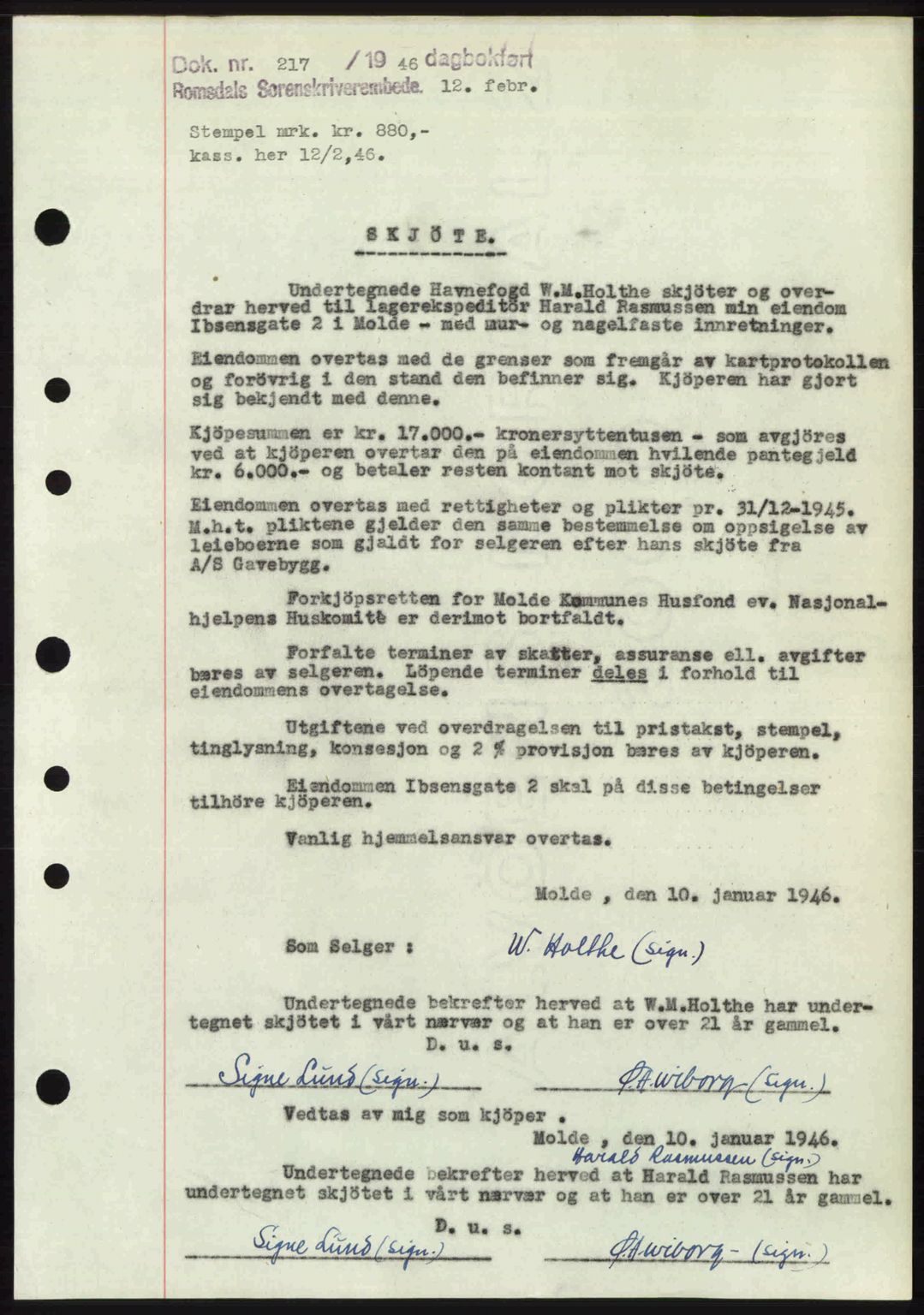 Romsdal sorenskriveri, SAT/A-4149/1/2/2C: Mortgage book no. A19, 1946-1946, Diary no: : 217/1946