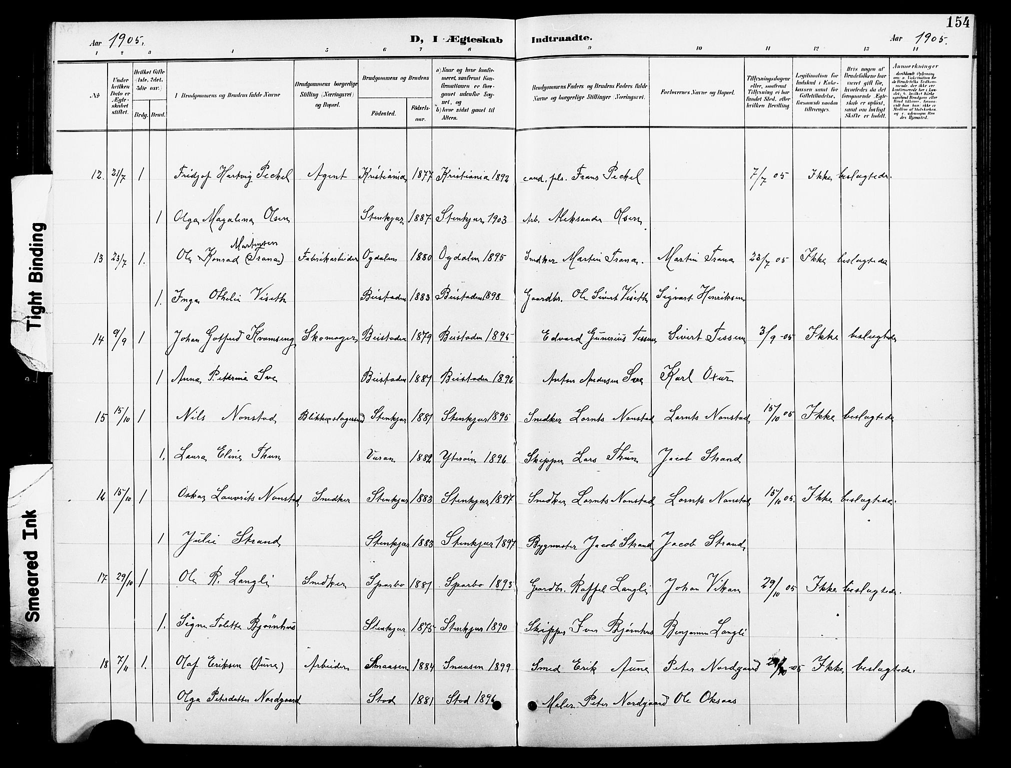 Ministerialprotokoller, klokkerbøker og fødselsregistre - Nord-Trøndelag, AV/SAT-A-1458/739/L0375: Parish register (copy) no. 739C03, 1898-1908, p. 154