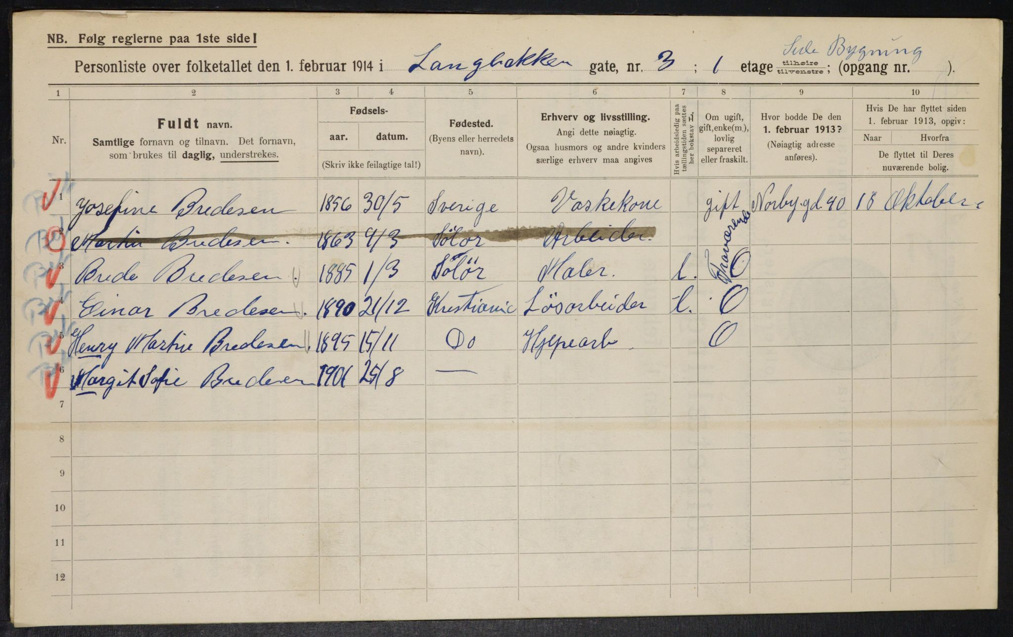 OBA, Municipal Census 1914 for Kristiania, 1914, p. 56226