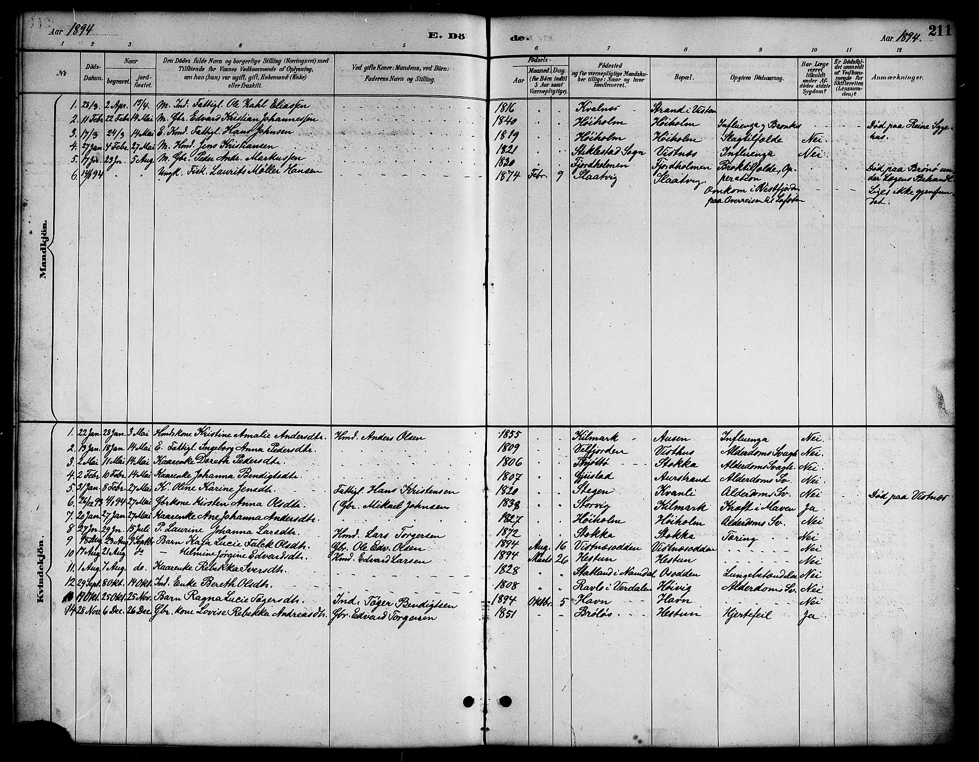 Ministerialprotokoller, klokkerbøker og fødselsregistre - Nordland, AV/SAT-A-1459/819/L0277: Parish register (copy) no. 819C03, 1888-1917, p. 211