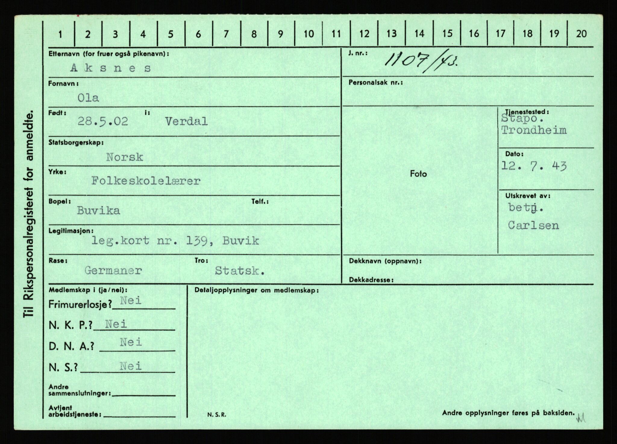 Statspolitiet - Hovedkontoret / Osloavdelingen, AV/RA-S-1329/C/Ca/L0001: Aabakken - Armann, 1943-1945, p. 1321