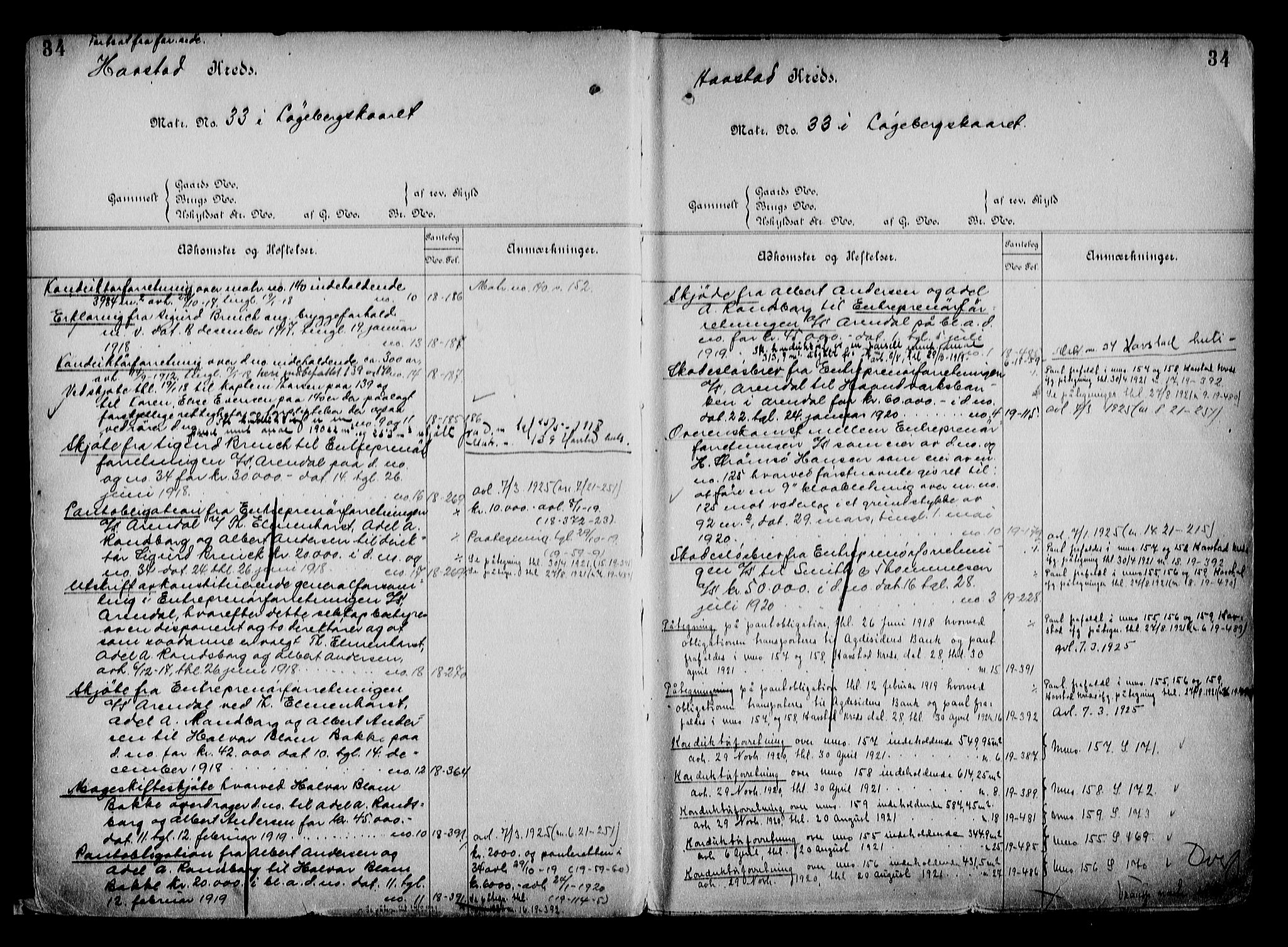 Arendal byfogd, AV/SAK-1222-0001/G/Ga/L0015: Mortgage register no. 13, 1860-1960, p. 34
