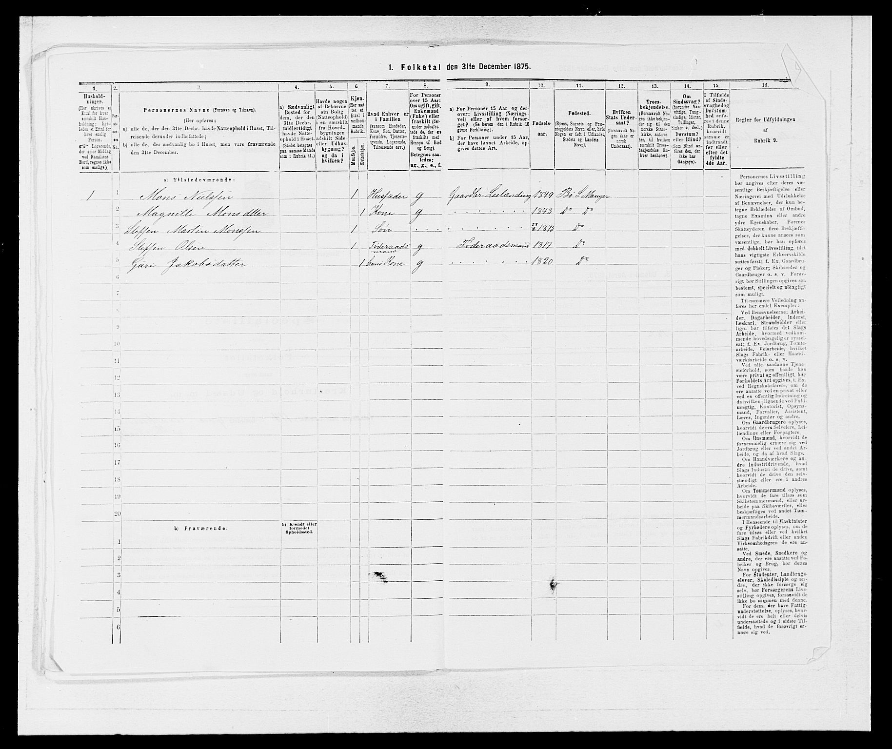 SAB, 1875 census for 1261P Manger, 1875, p. 376