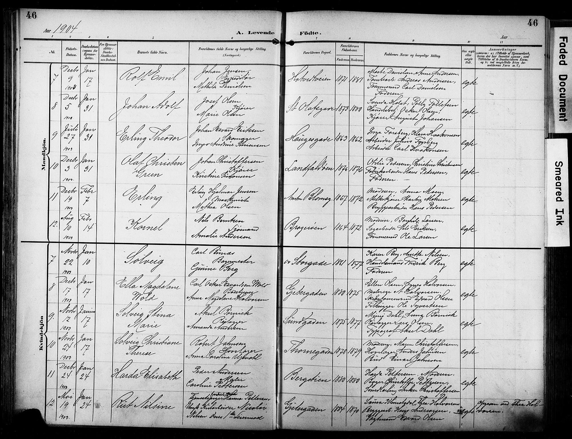 Bragernes kirkebøker, SAKO/A-6/F/Fb/L0009: Parish register (official) no. II 9, 1902-1911, p. 46