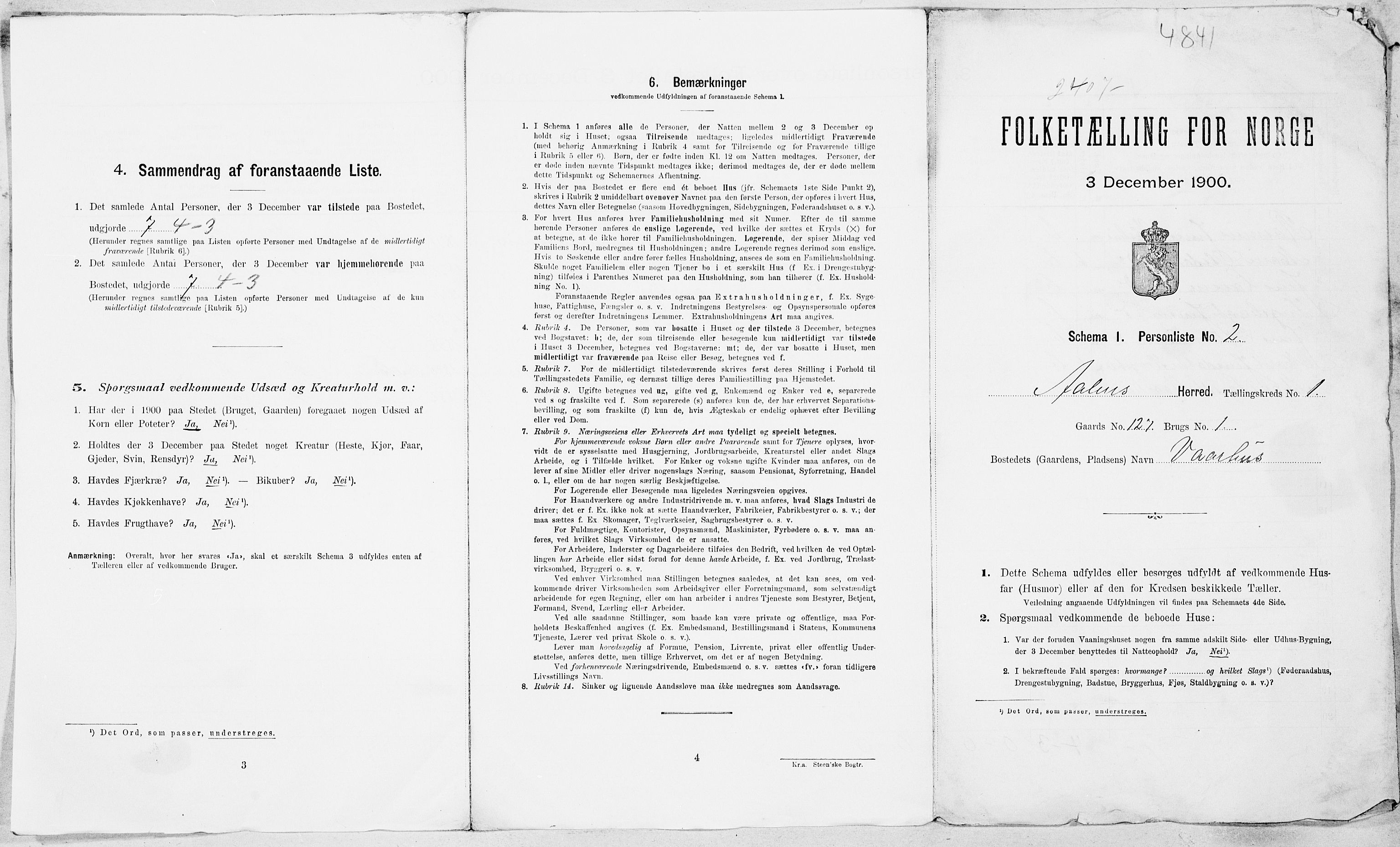 SAT, 1900 census for Ålen, 1900, p. 16