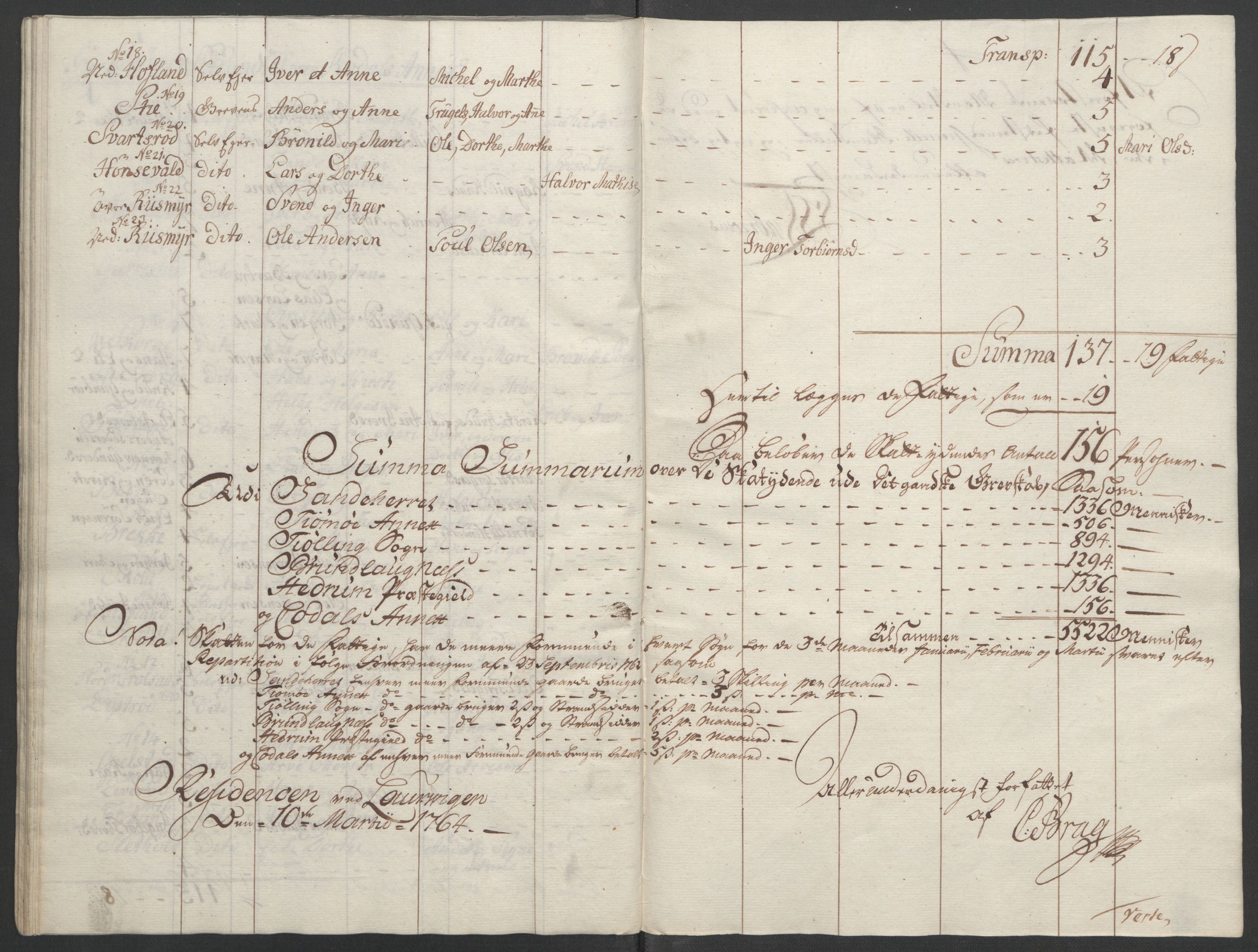 Rentekammeret inntil 1814, Reviderte regnskaper, Fogderegnskap, AV/RA-EA-4092/R33/L2033: Ekstraskatten Larvik grevskap, 1762-1764, p. 482