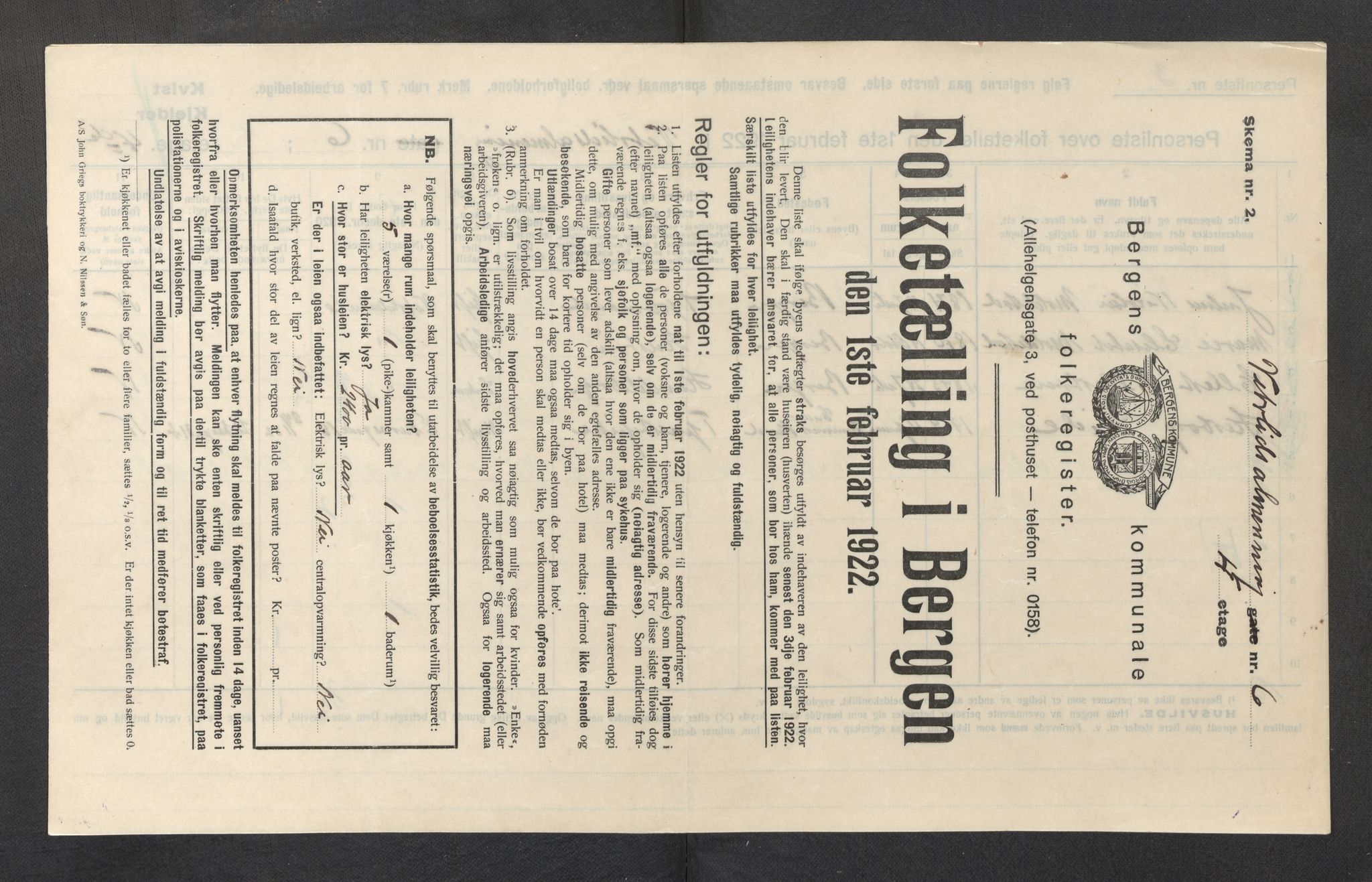 SAB, Municipal Census 1922 for Bergen, 1922, p. 46177