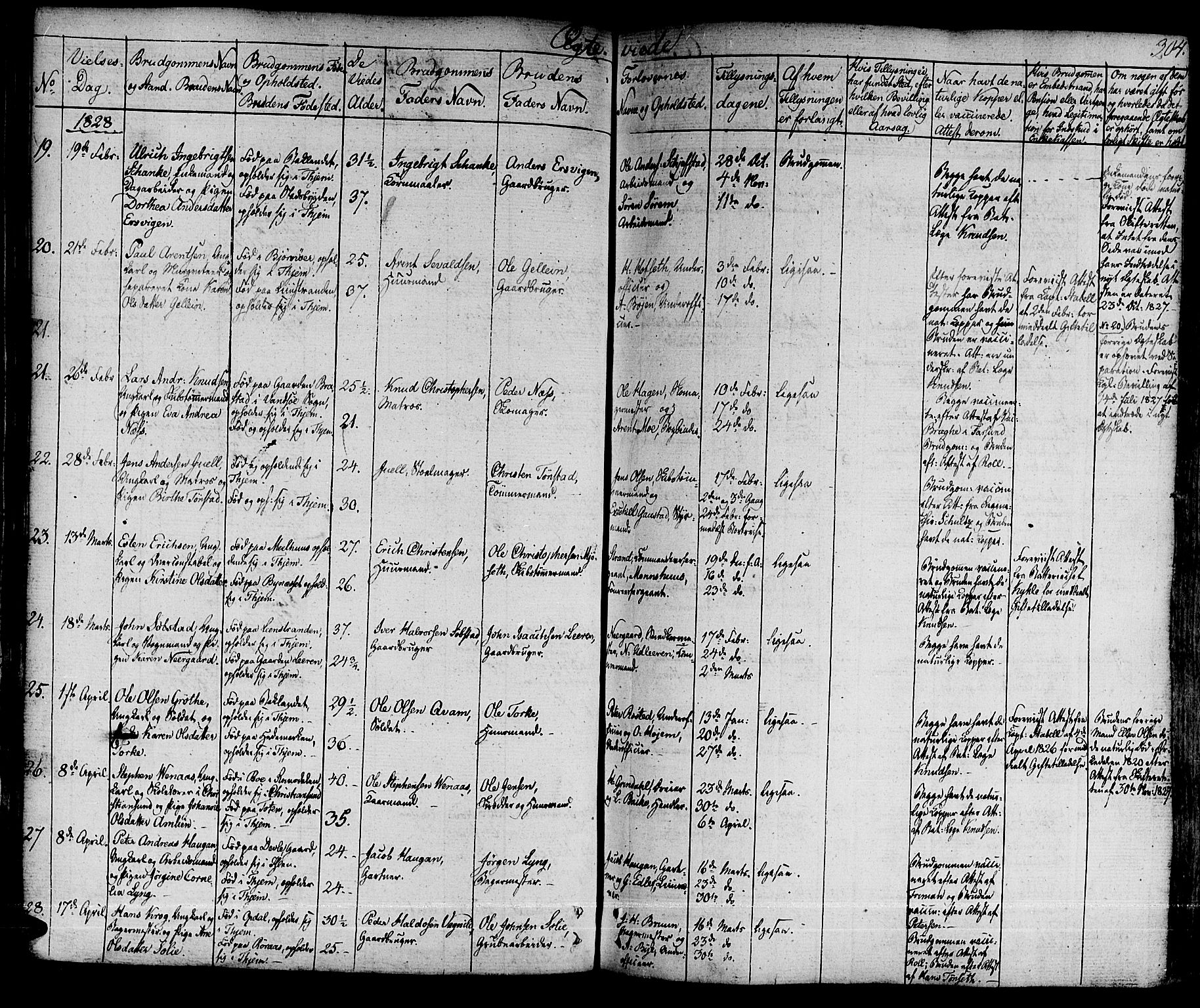 Ministerialprotokoller, klokkerbøker og fødselsregistre - Sør-Trøndelag, SAT/A-1456/601/L0045: Parish register (official) no. 601A13, 1821-1831, p. 304