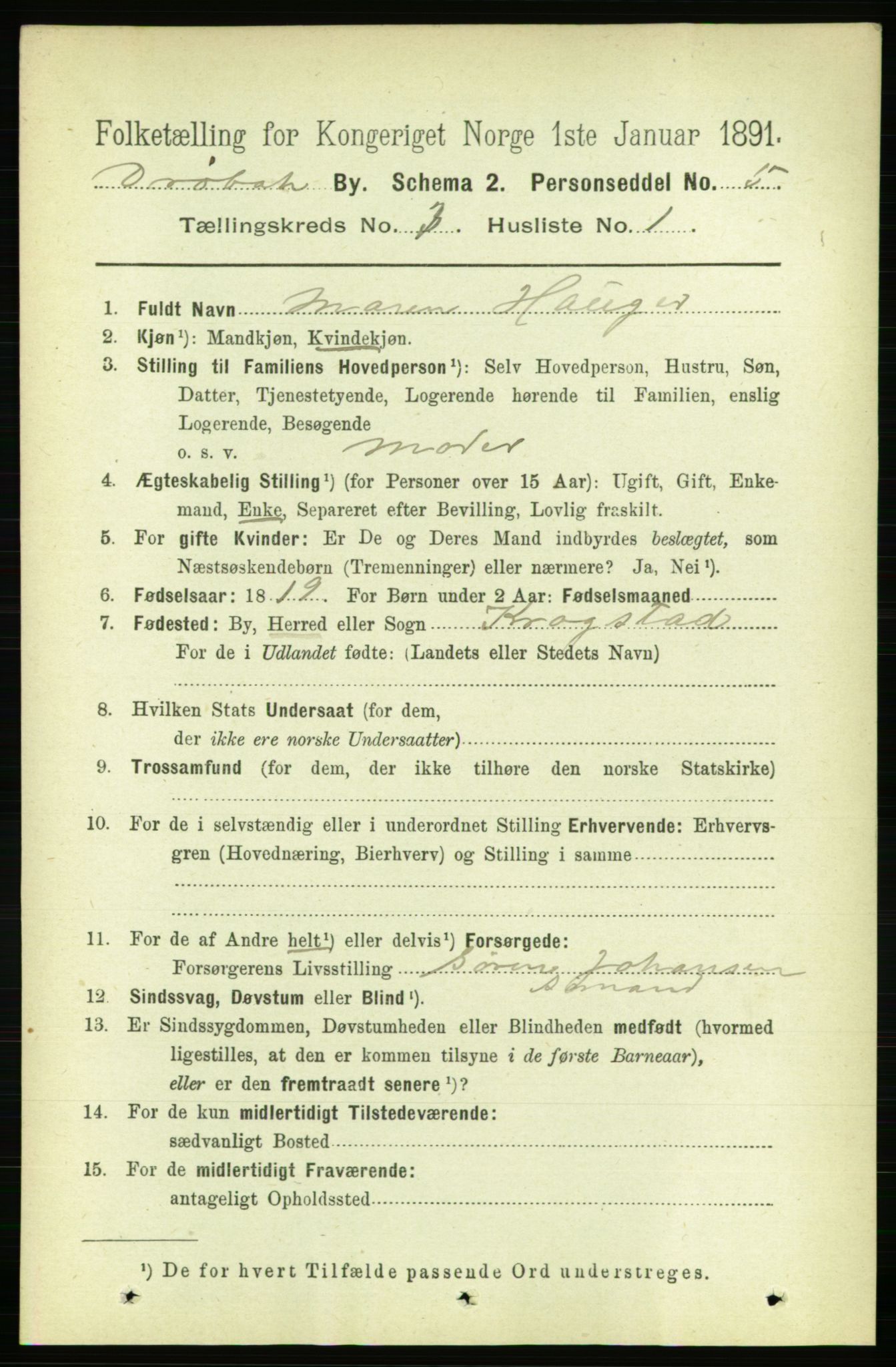 RA, 1891 census for 0203 Drøbak, 1891, p. 1886