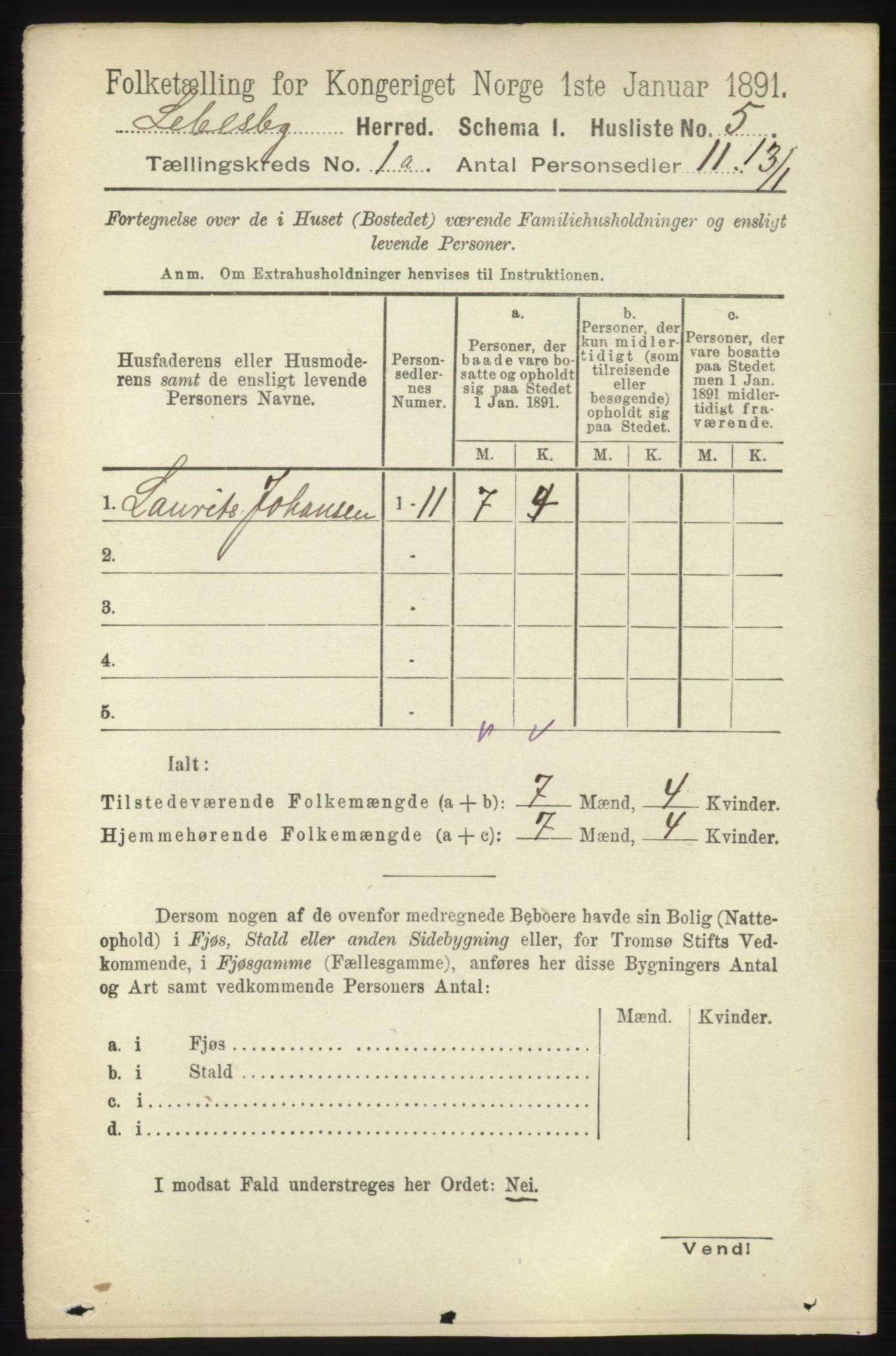 RA, 1891 census for 2022 Lebesby, 1891, p. 26