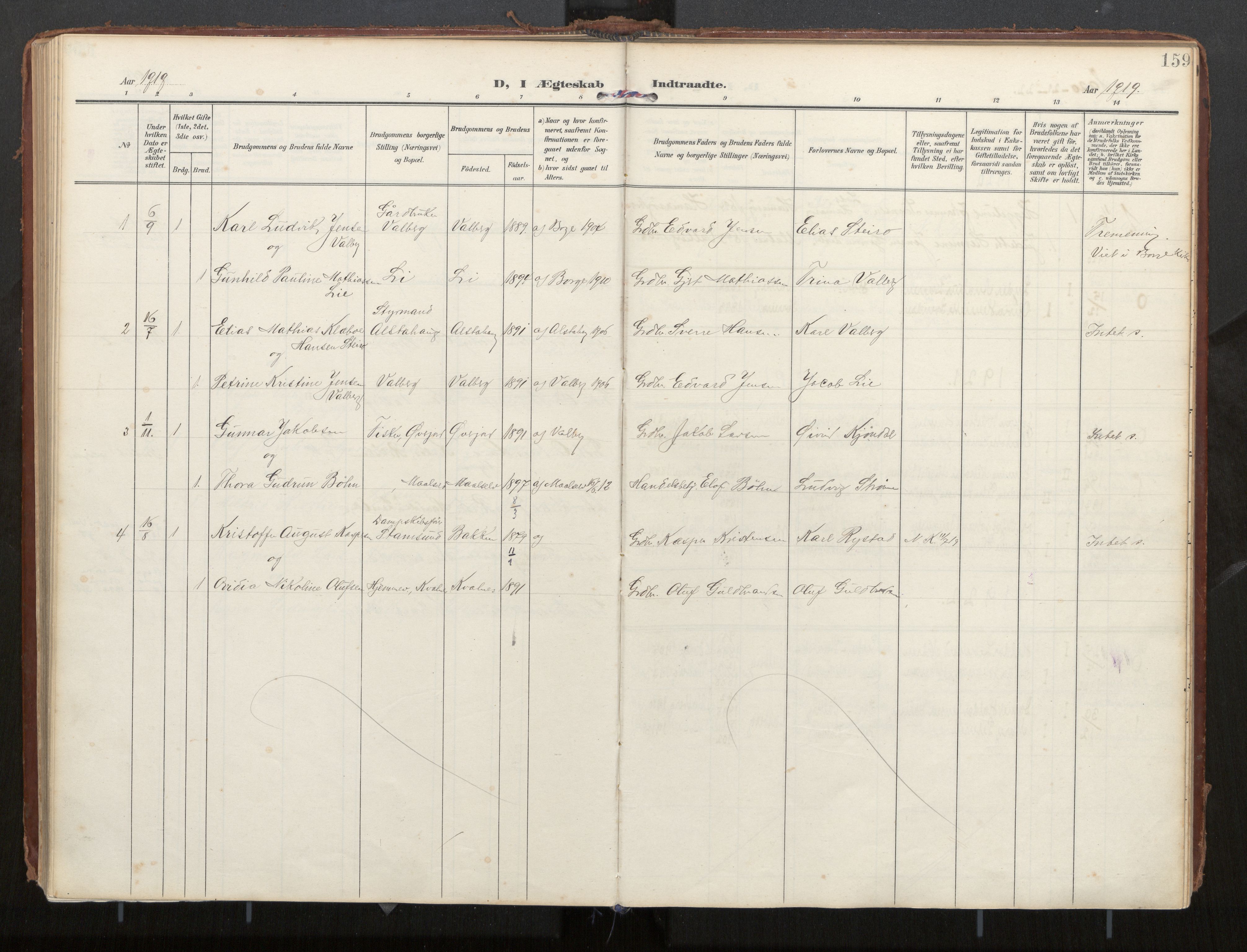 Ministerialprotokoller, klokkerbøker og fødselsregistre - Nordland, SAT/A-1459/884/L1194: Parish register (official) no. 884A02, 1906-1937, p. 159