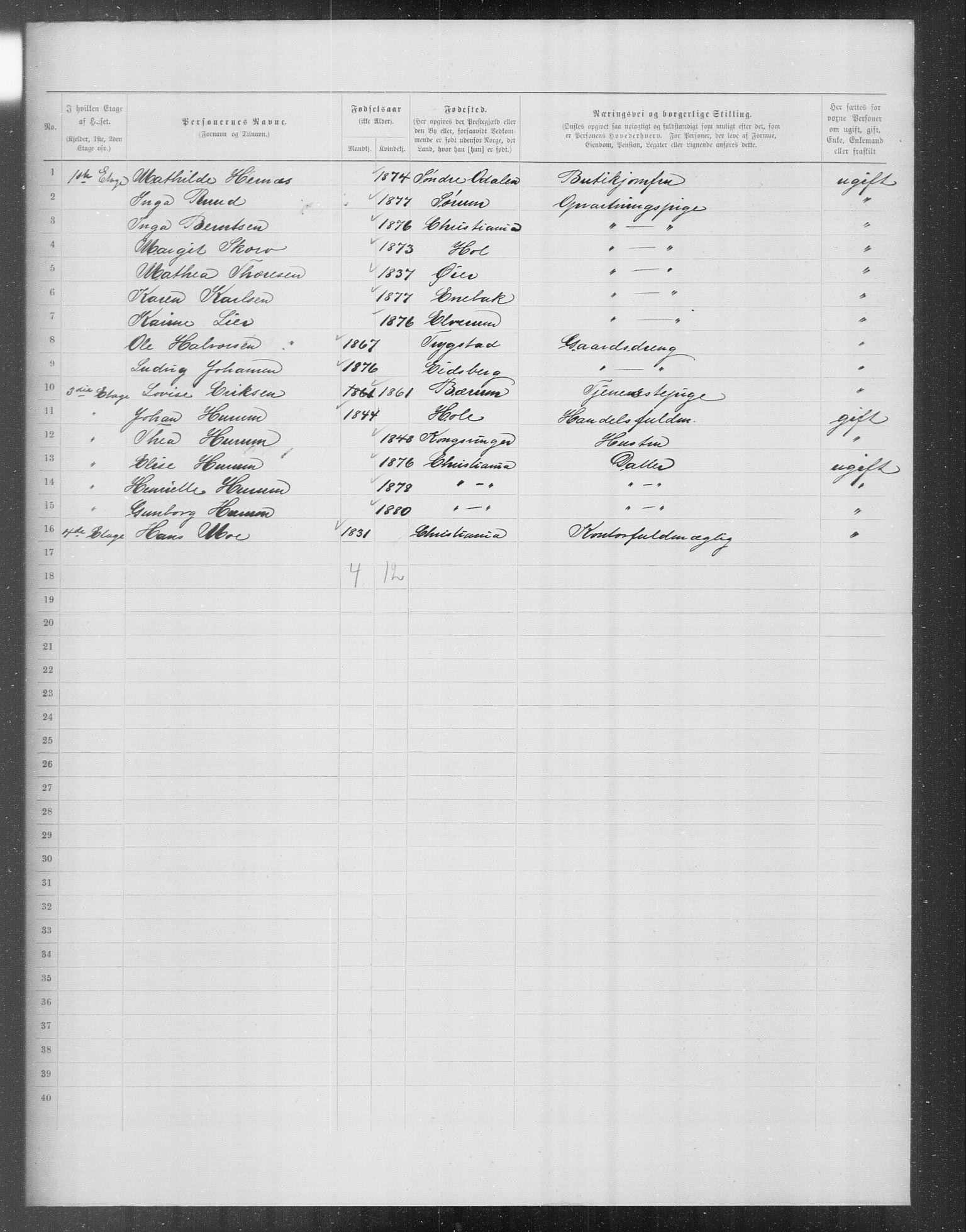 OBA, Municipal Census 1899 for Kristiania, 1899, p. 13311