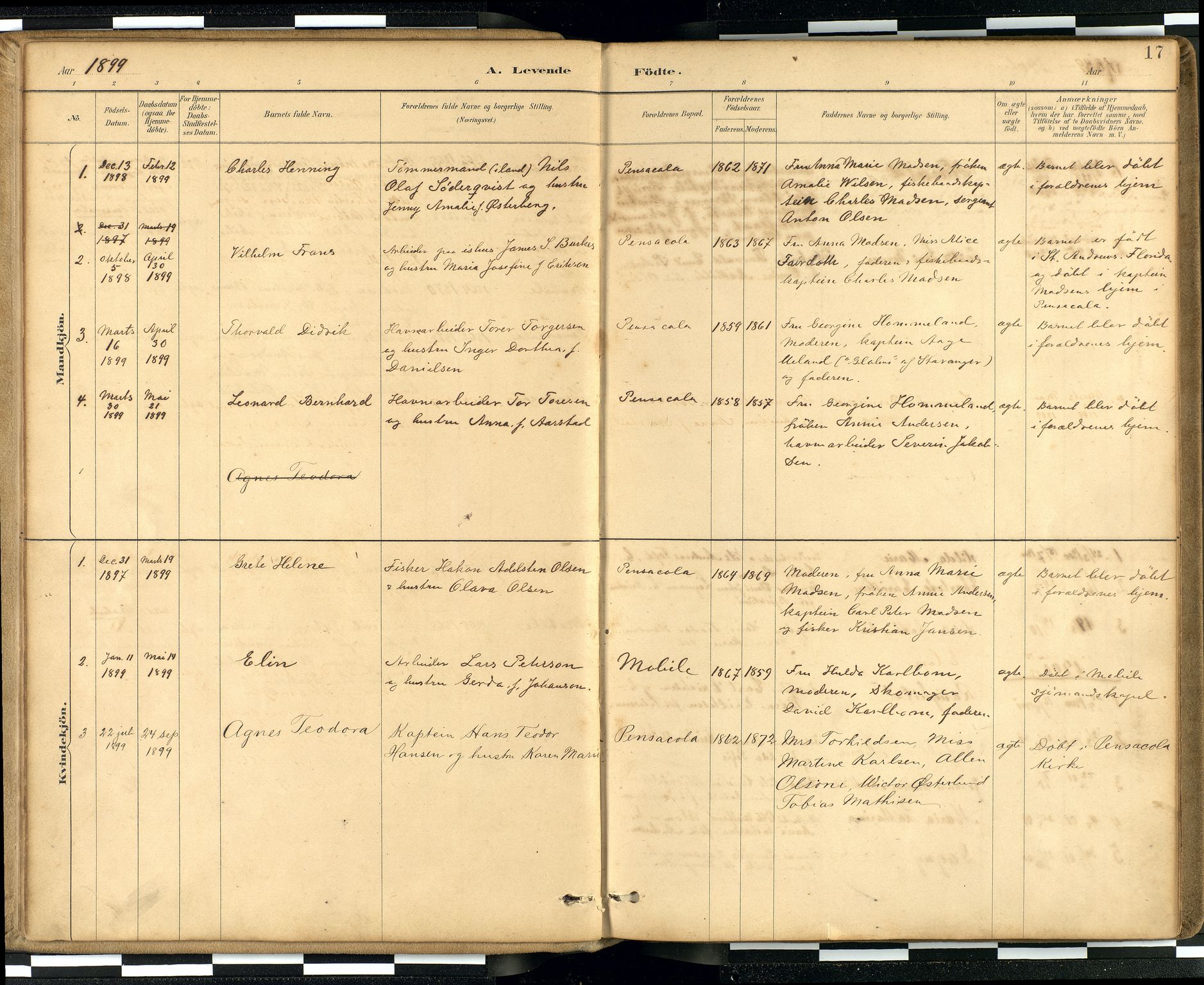 Den norske sjømannsmisjon i utlandet / Quebec (Canada) samt Pensacola--Savannah-Mobile-New Orleans-Gulfport (Gulfhamnene i USA), SAB/SAB/PA-0114/H/Ha/L0001: Parish register (official) no. A 1, 1887-1924, p. 16b-17a