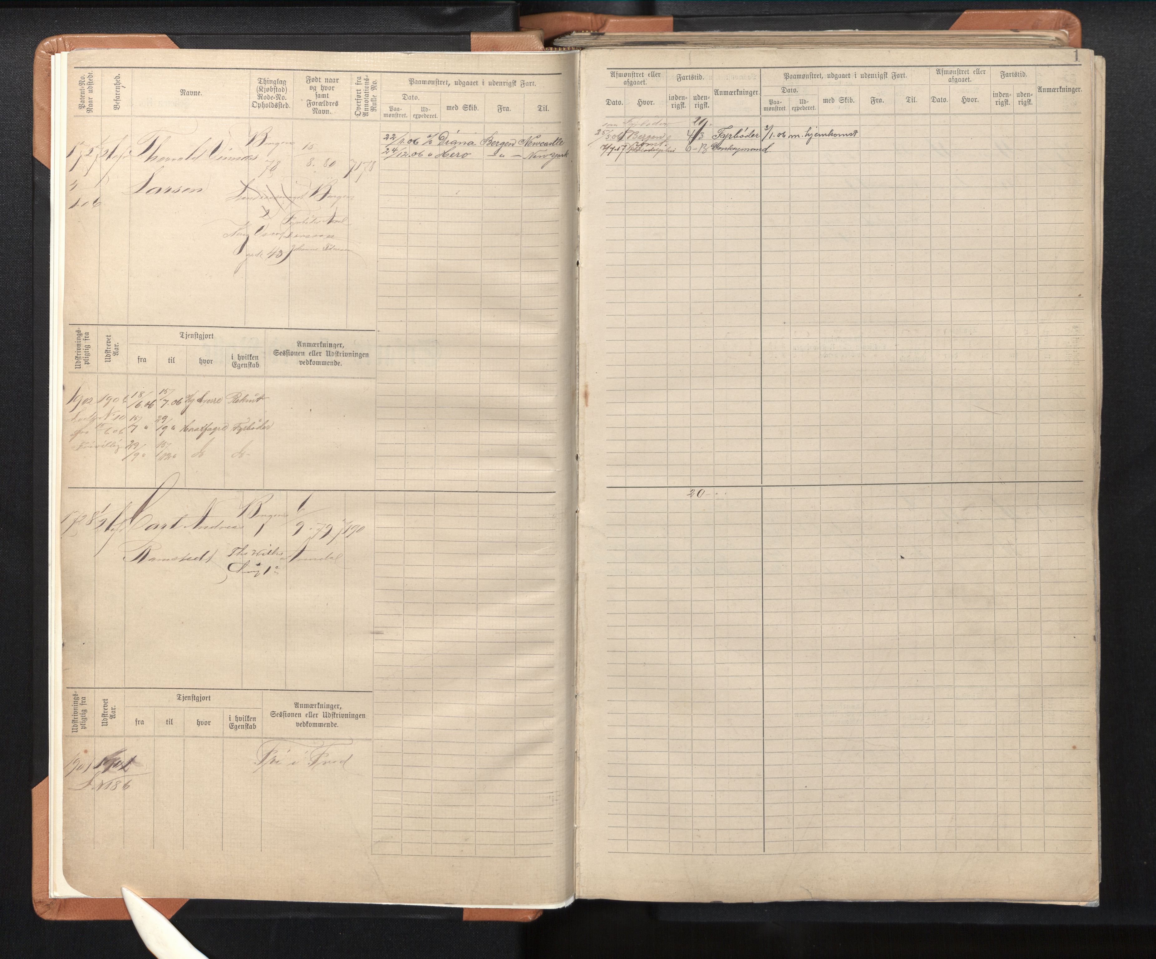 Innrulleringssjefen i Bergen, AV/SAB-A-100050/F/Fe/L0005: Sjøfartshovedrulle B, nr. 1727 - 2570, 1900-1908, p. 1