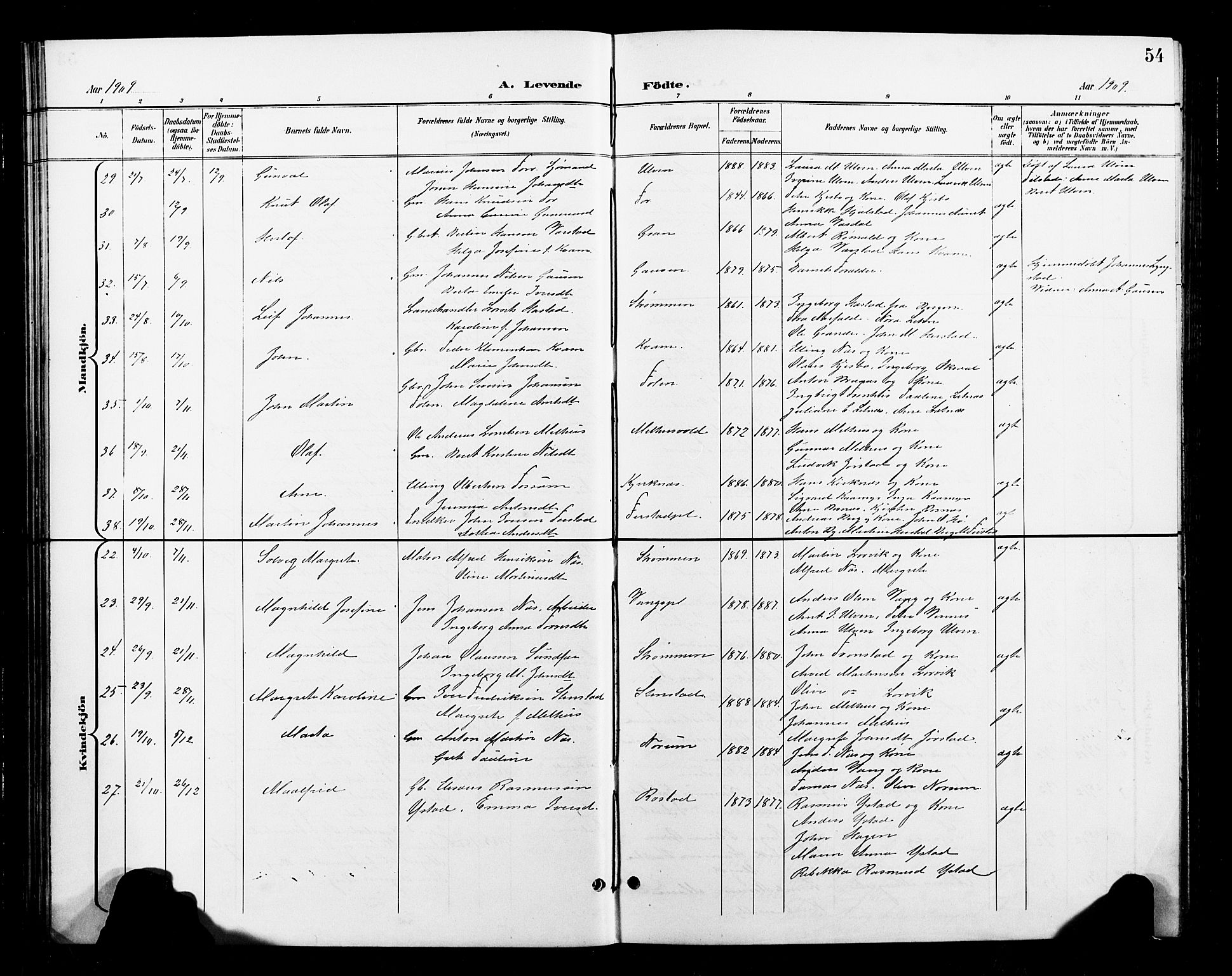Ministerialprotokoller, klokkerbøker og fødselsregistre - Nord-Trøndelag, SAT/A-1458/730/L0302: Parish register (copy) no. 730C05, 1898-1924, p. 54