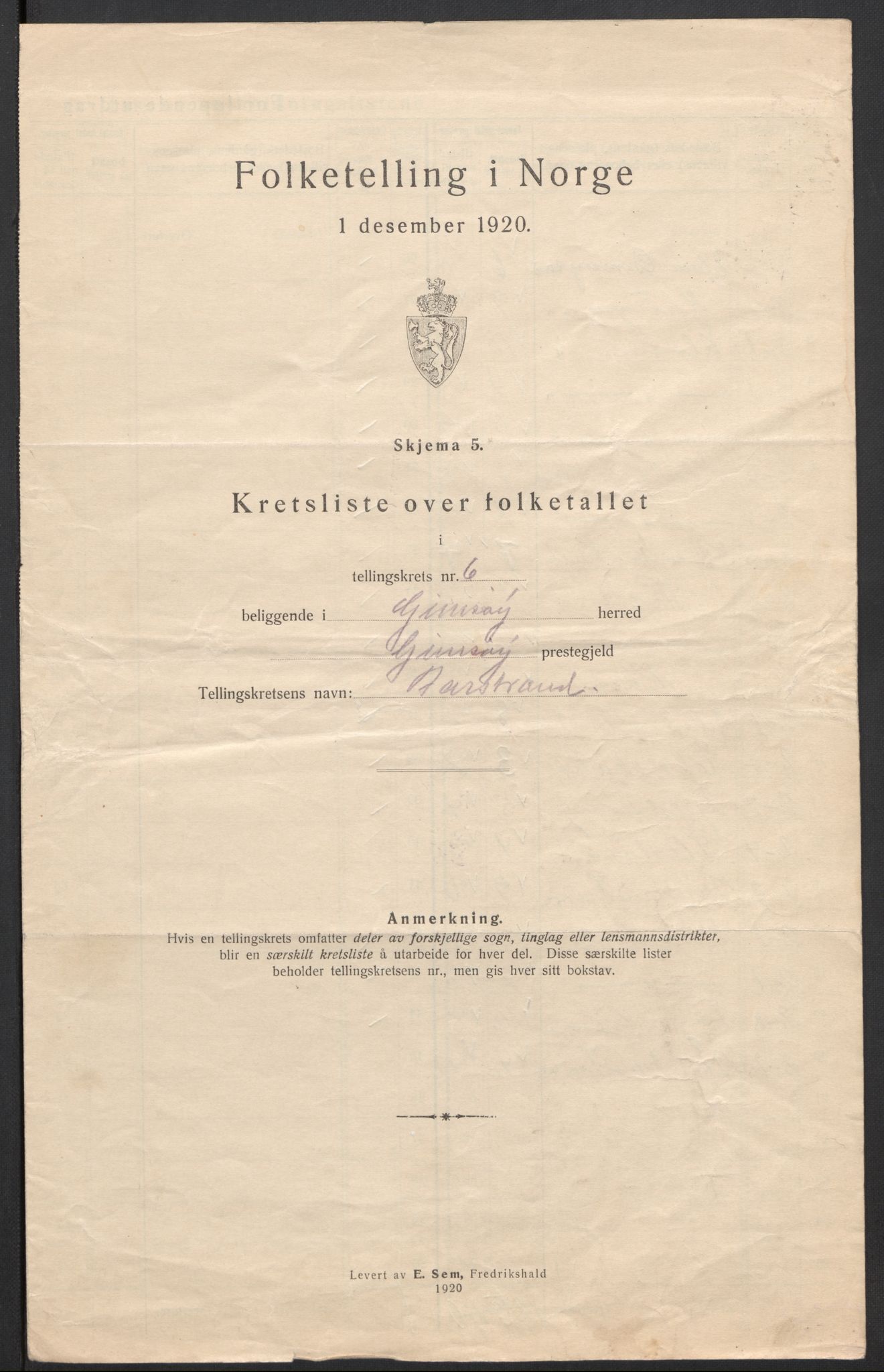 SAT, 1920 census for Gimsøy, 1920, p. 27