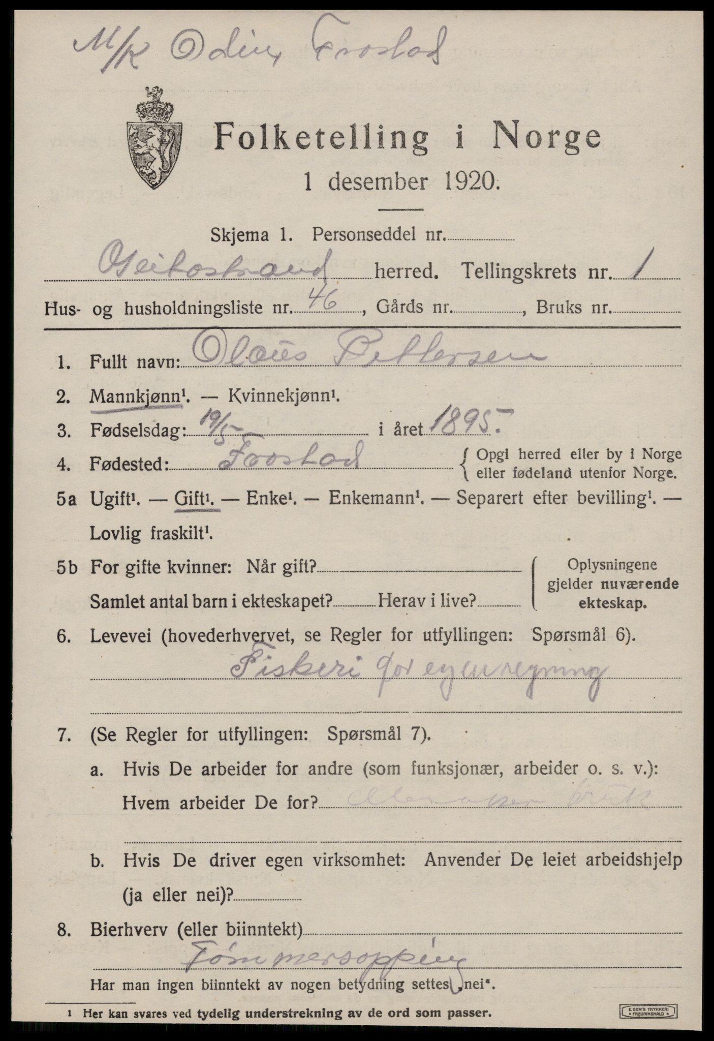 SAT, 1920 census for Geitastrand, 1920, p. 821