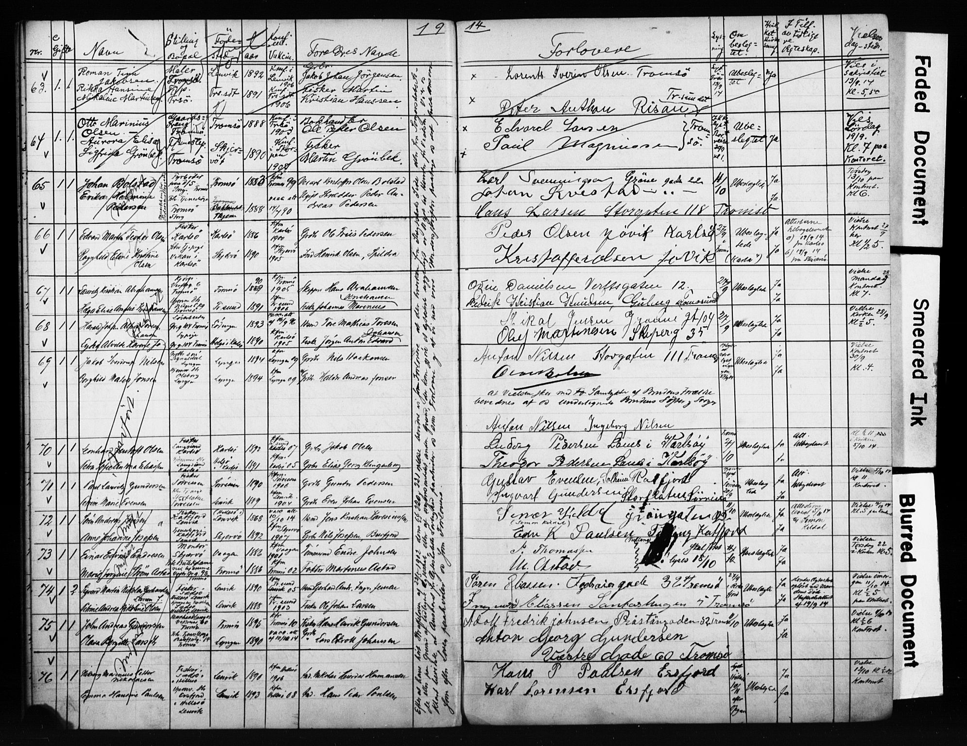 Tromsø sokneprestkontor/stiftsprosti/domprosti, AV/SATØ-S-1343/H/Hc/L0099/0007: Banns register no. 99.7, 1911-1915