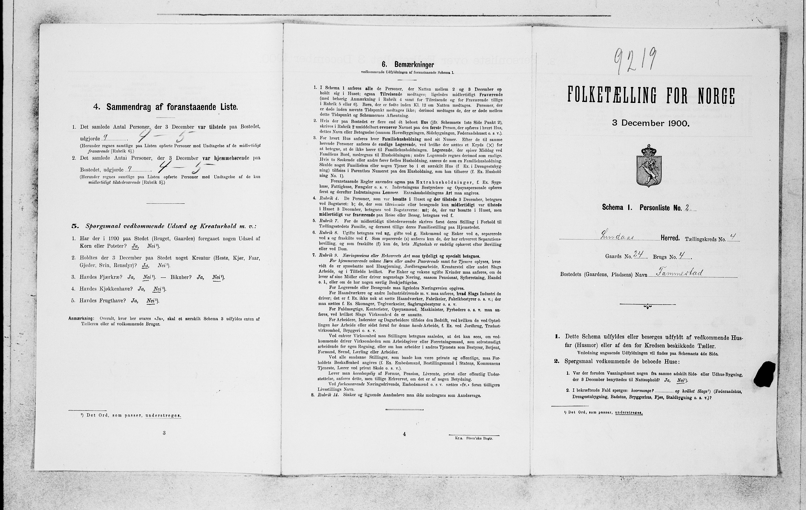 SAB, 1900 census for Lindås, 1900, p. 408