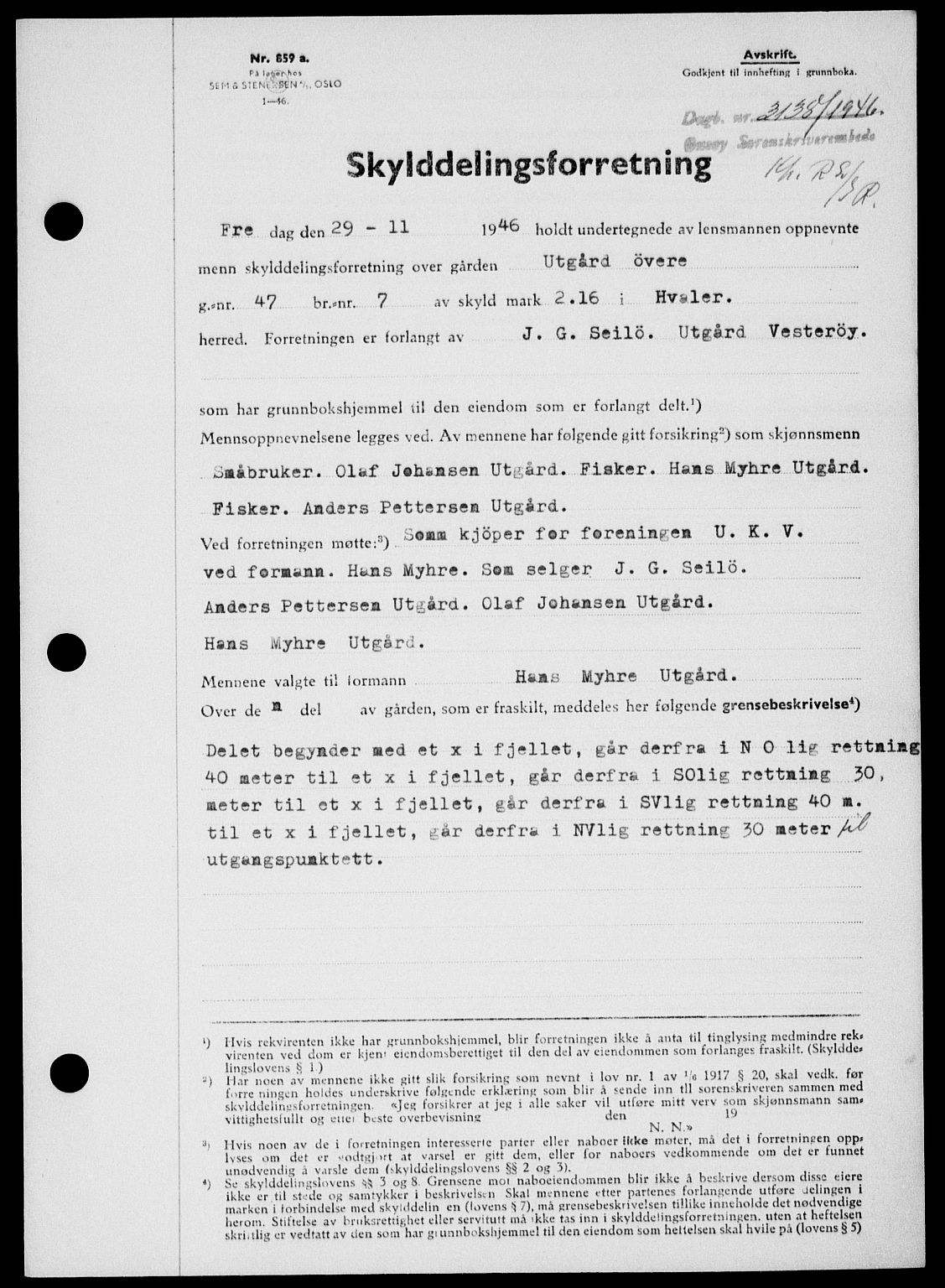 Onsøy sorenskriveri, SAO/A-10474/G/Ga/Gab/L0018: Mortgage book no. II A-18, 1946-1947, Diary no: : 3138/1946