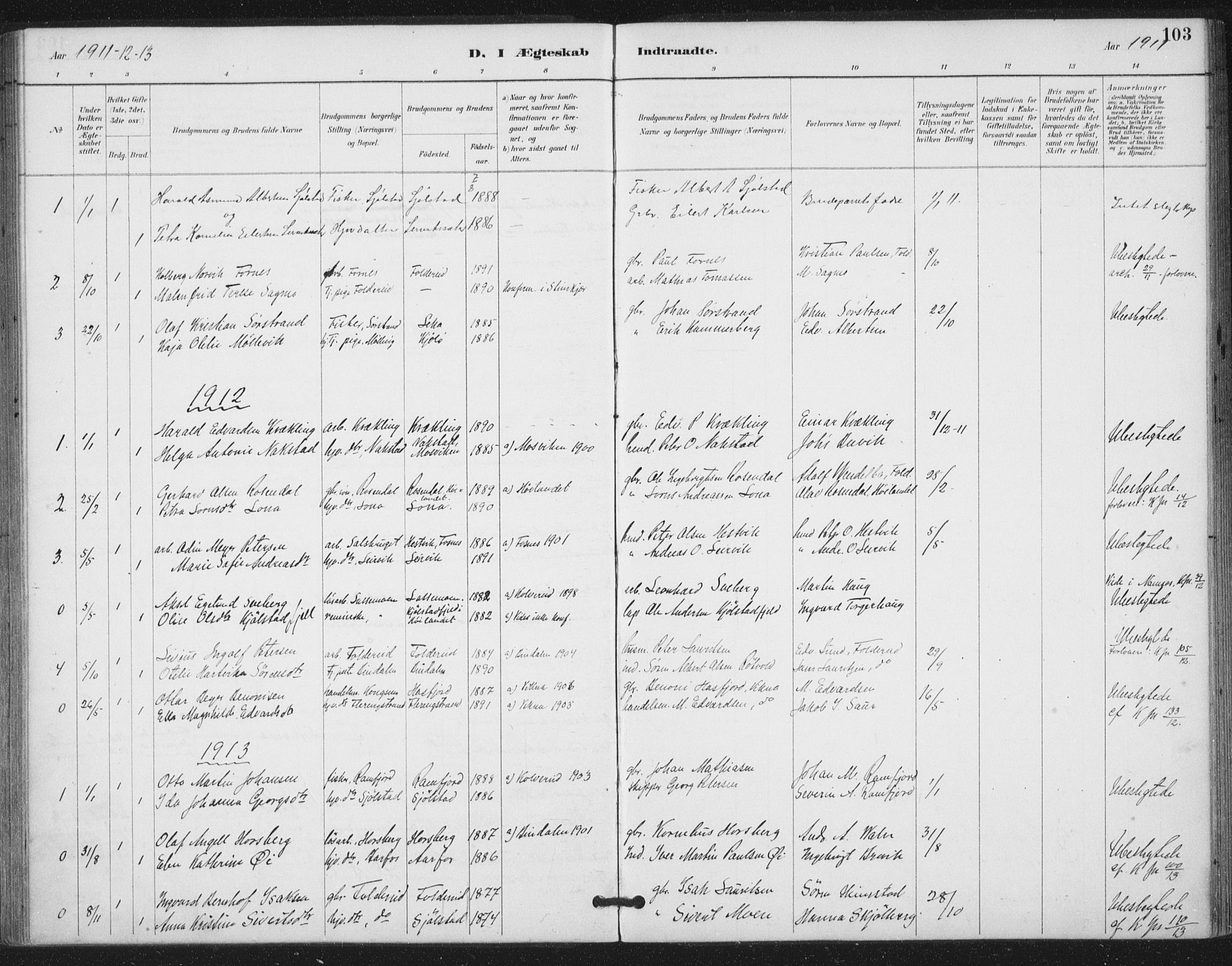 Ministerialprotokoller, klokkerbøker og fødselsregistre - Nord-Trøndelag, AV/SAT-A-1458/783/L0660: Parish register (official) no. 783A02, 1886-1918, p. 103