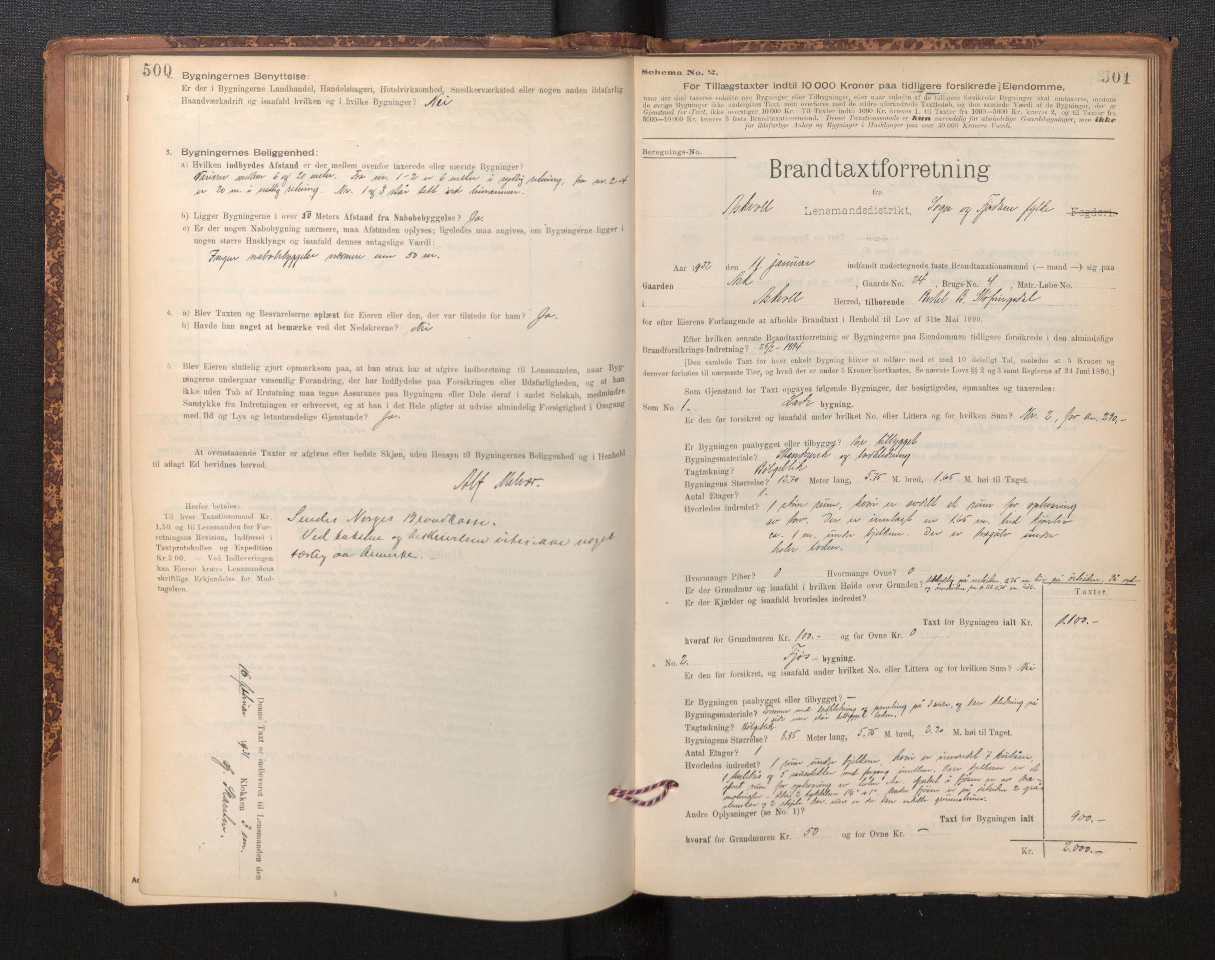Lensmannen i Askvoll, SAB/A-26301/0012/L0004: Branntakstprotokoll, skjematakst og liste over branntakstmenn, 1895-1932, p. 500-501