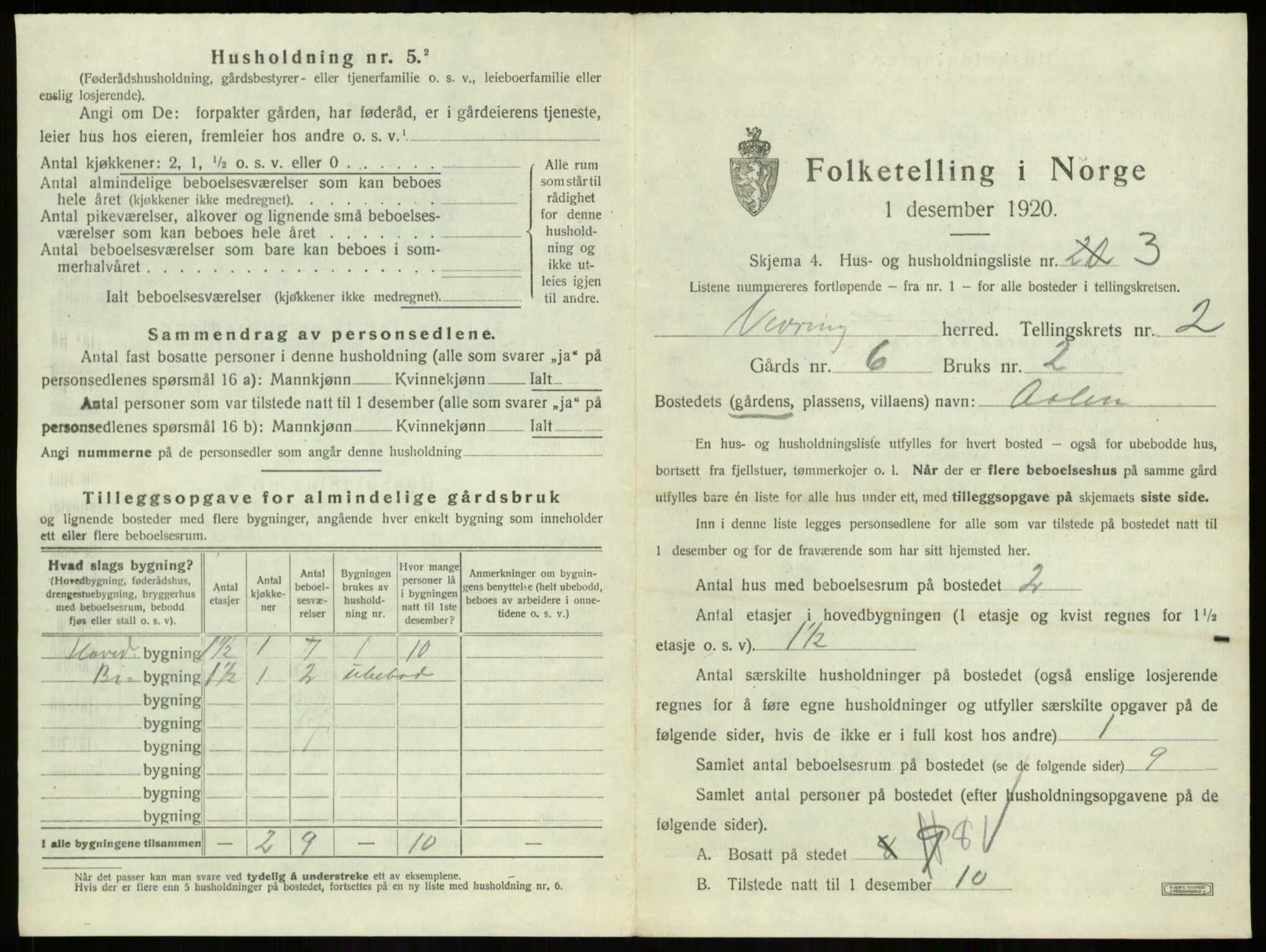 SAB, 1920 census for Vevring, 1920, p. 74