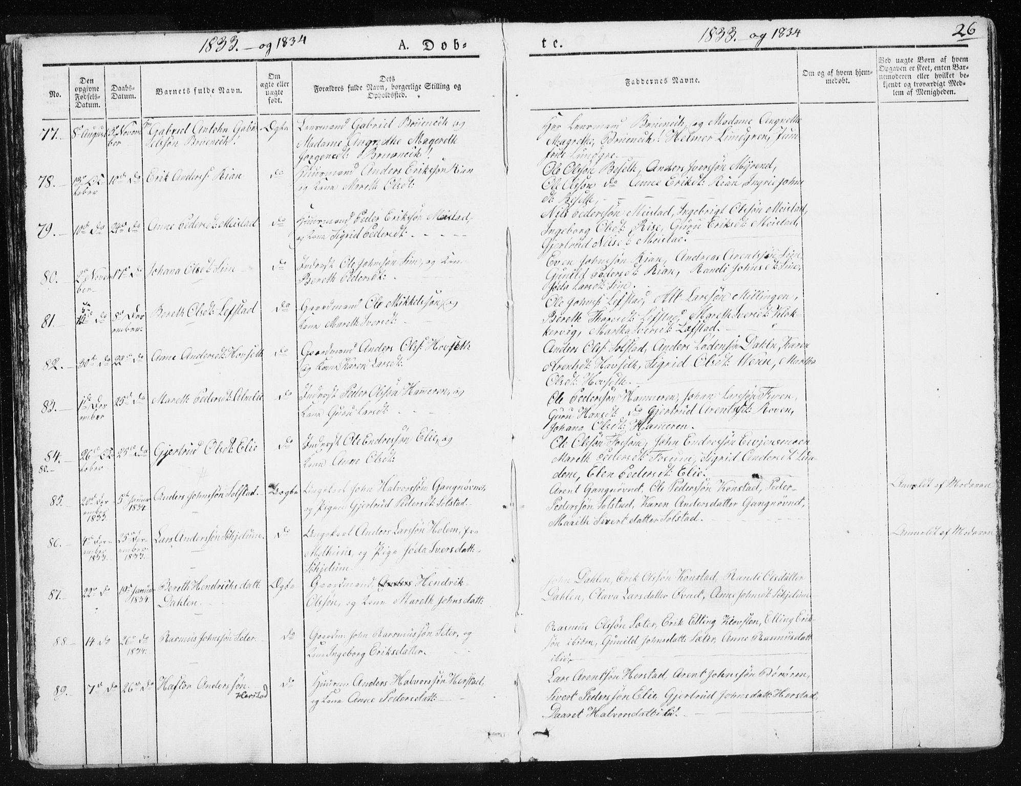 Ministerialprotokoller, klokkerbøker og fødselsregistre - Sør-Trøndelag, SAT/A-1456/665/L0771: Parish register (official) no. 665A06, 1830-1856, p. 26