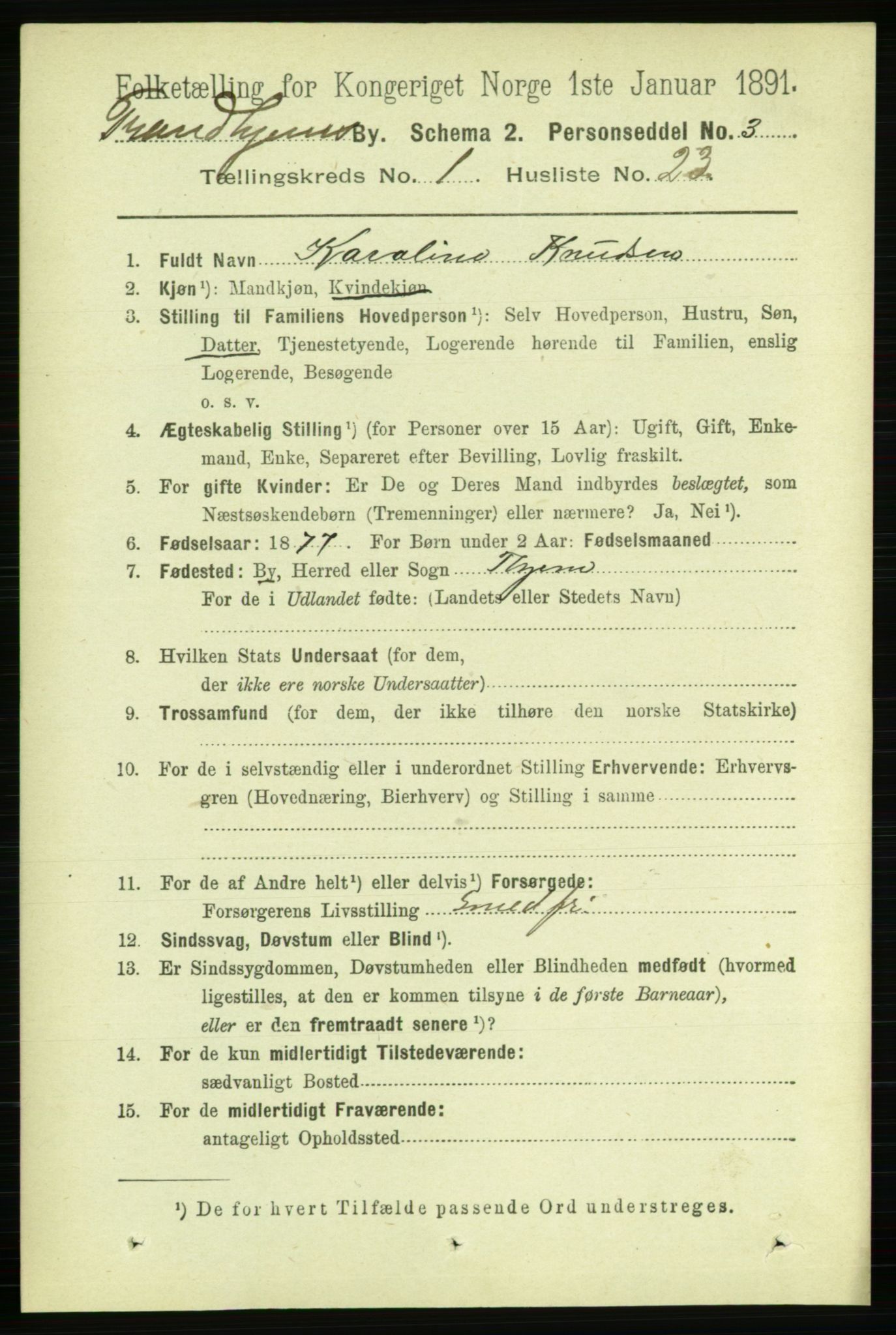 RA, 1891 census for 1601 Trondheim, 1891, p. 2868