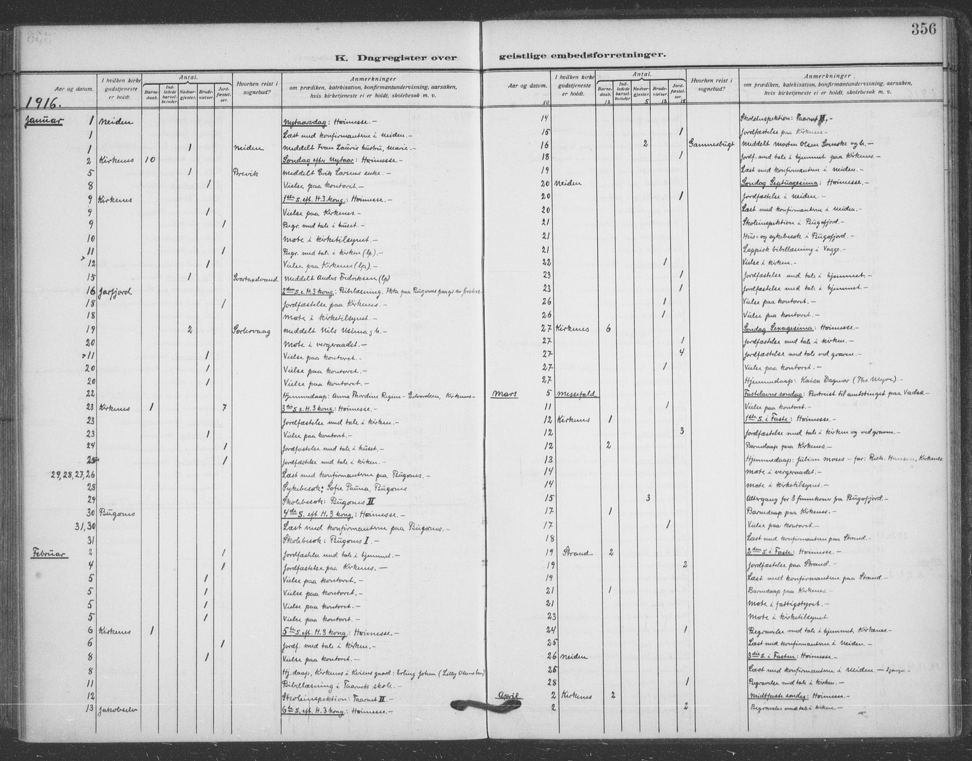 Sør-Varanger sokneprestkontor, AV/SATØ-S-1331/H/Ha/L0005kirke: Parish register (official) no. 5, 1909-1919, p. 356