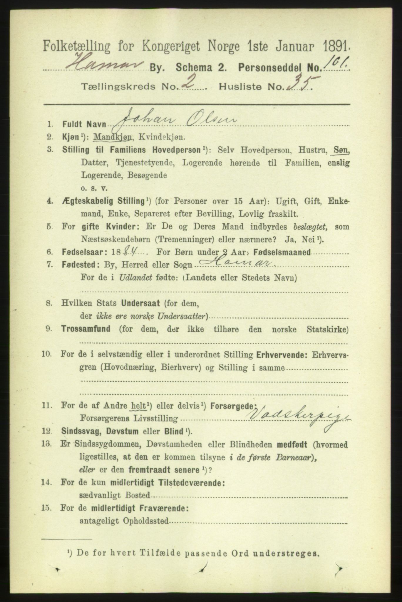 RA, 1891 census for 0401 Hamar, 1891, p. 1566