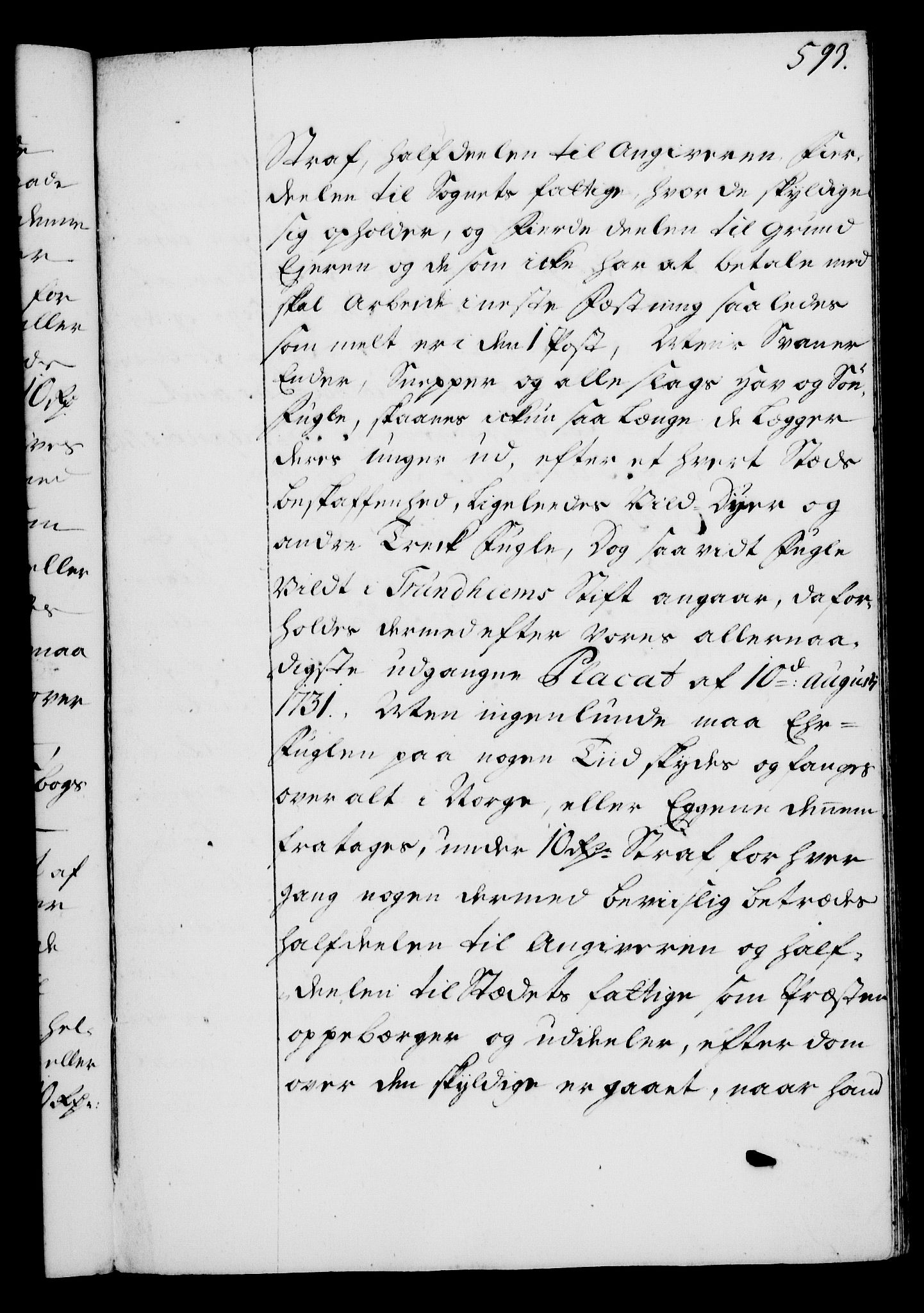 Rentekammeret, Kammerkanselliet, RA/EA-3111/G/Gg/Gga/L0003: Norsk ekspedisjonsprotokoll med register (merket RK 53.3), 1727-1734, p. 593