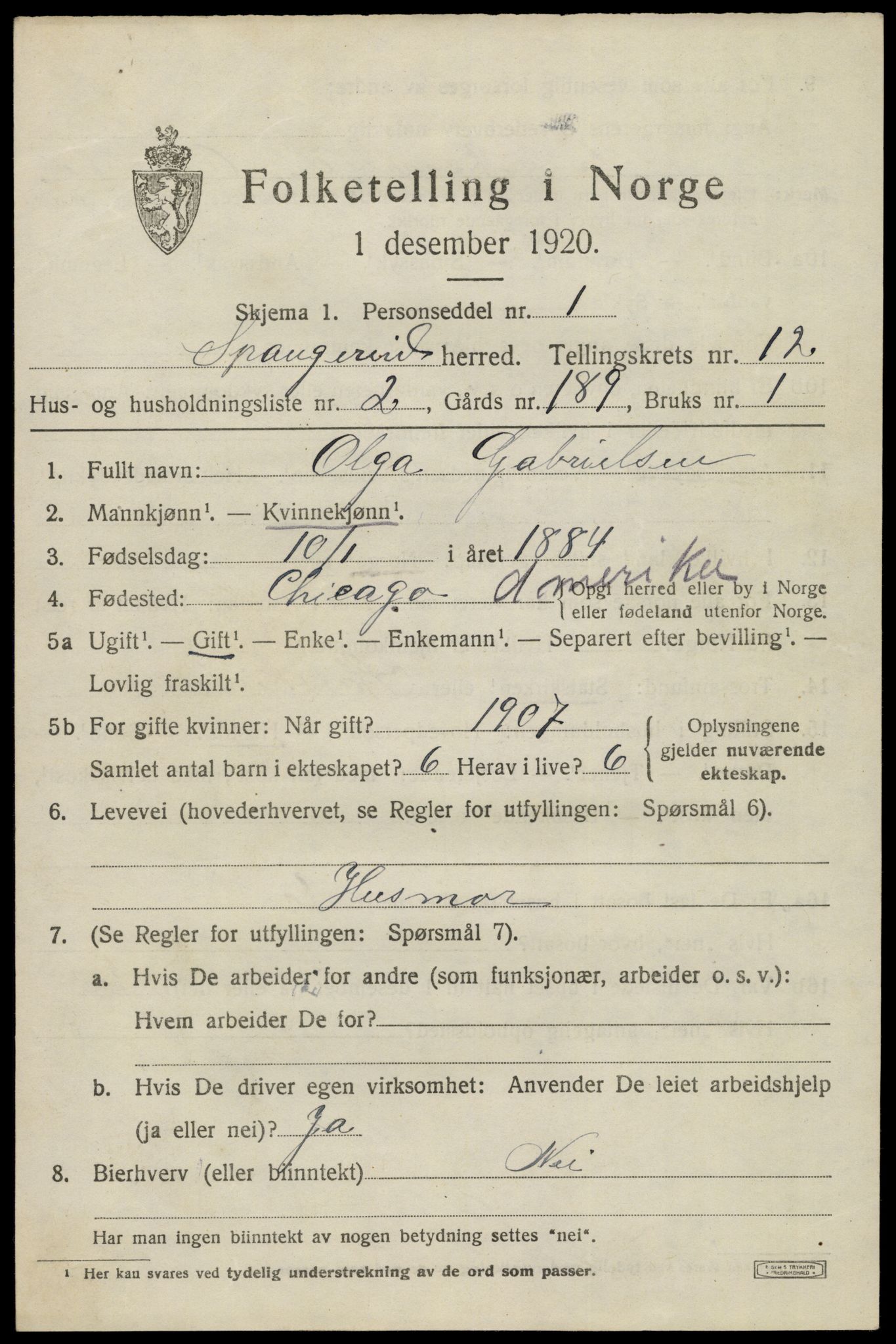 SAK, 1920 census for Spangereid, 1920, p. 3811