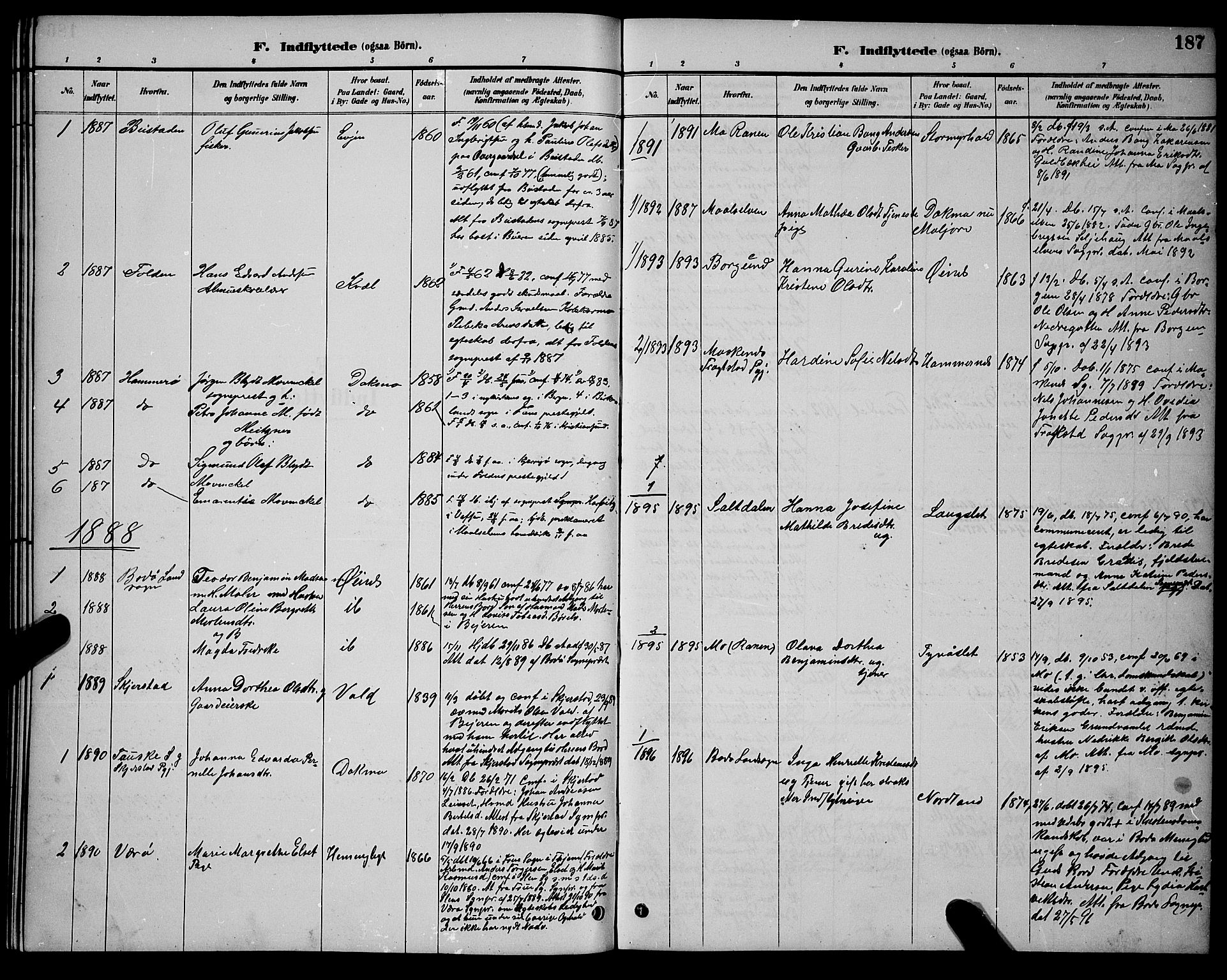 Ministerialprotokoller, klokkerbøker og fødselsregistre - Nordland, AV/SAT-A-1459/846/L0654: Parish register (copy) no. 846C04, 1887-1901, p. 187