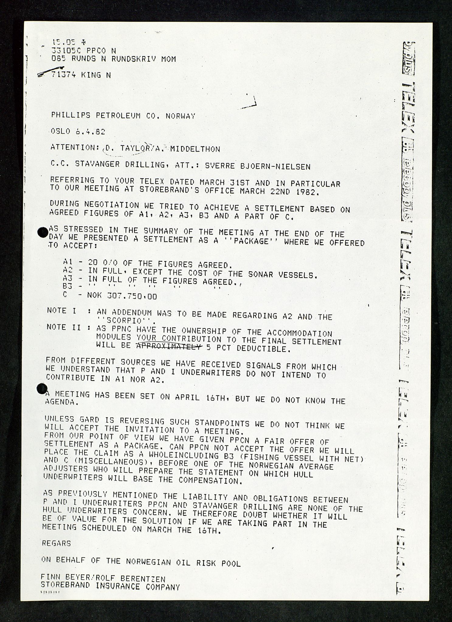 Pa 1503 - Stavanger Drilling AS, SAST/A-101906/Da/L0017: Alexander L. Kielland - Saks- og korrespondansearkiv, 1981-1984, p. 327