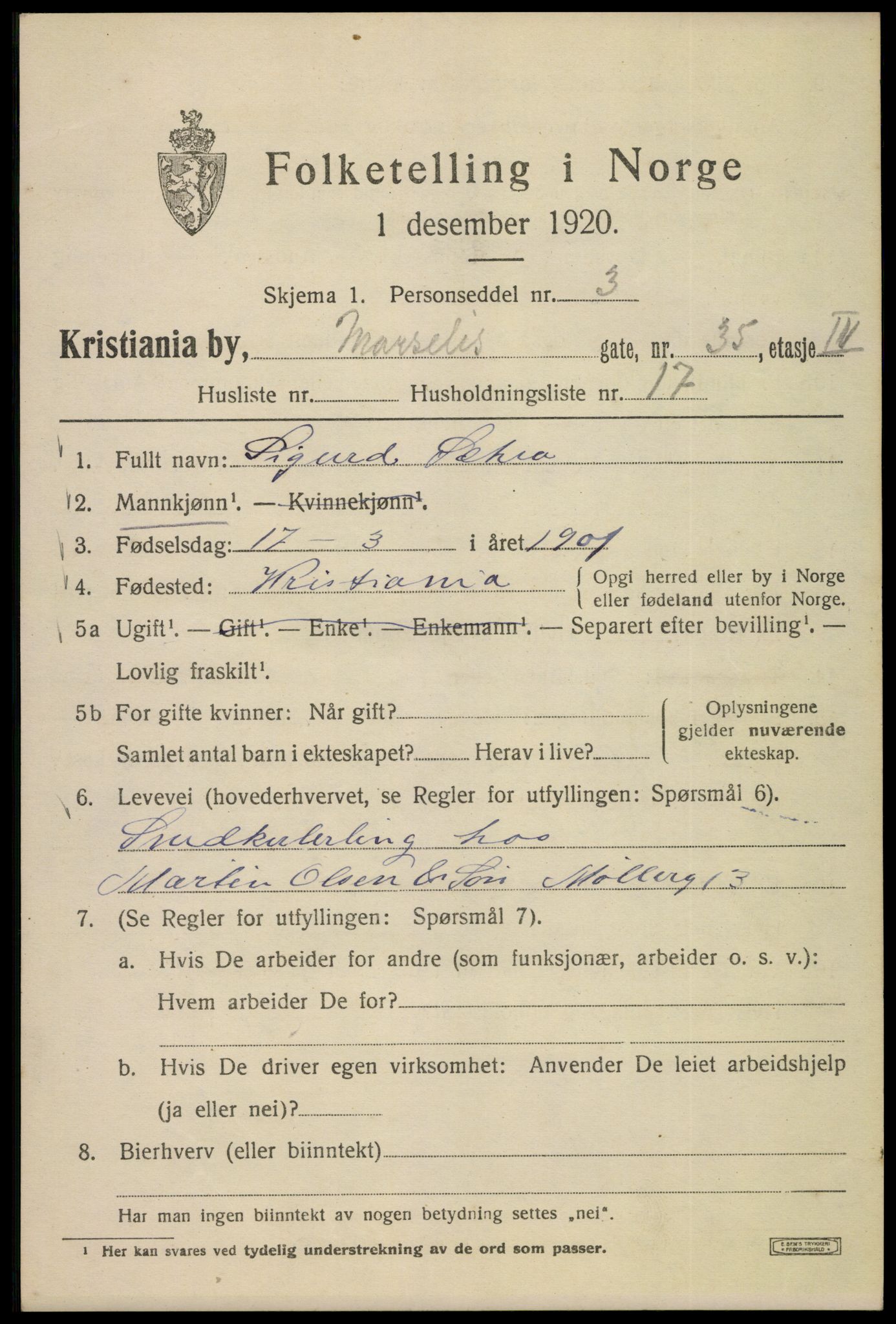 SAO, 1920 census for Kristiania, 1920, p. 392147