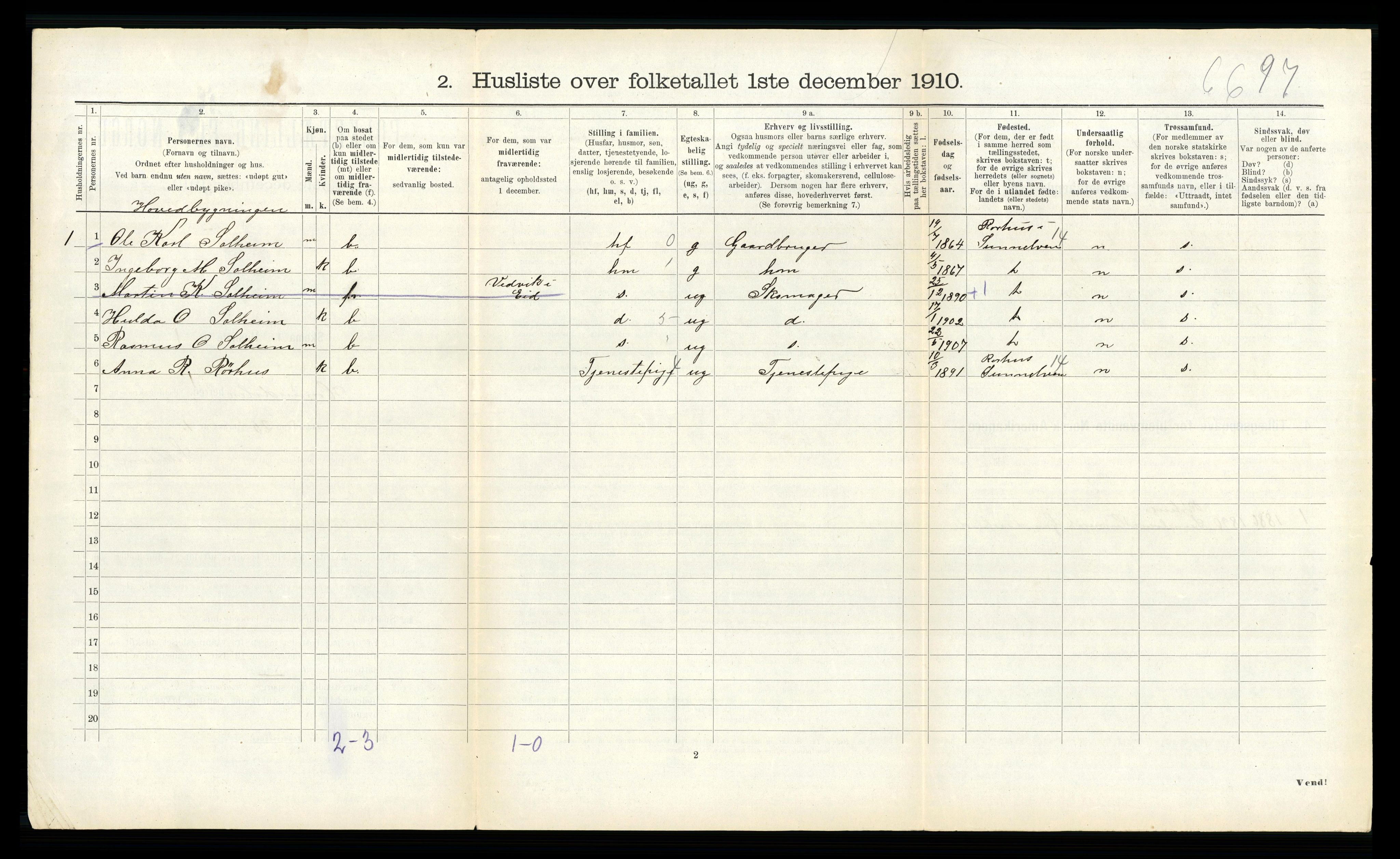 RA, 1910 census for Hornindal, 1910, p. 275