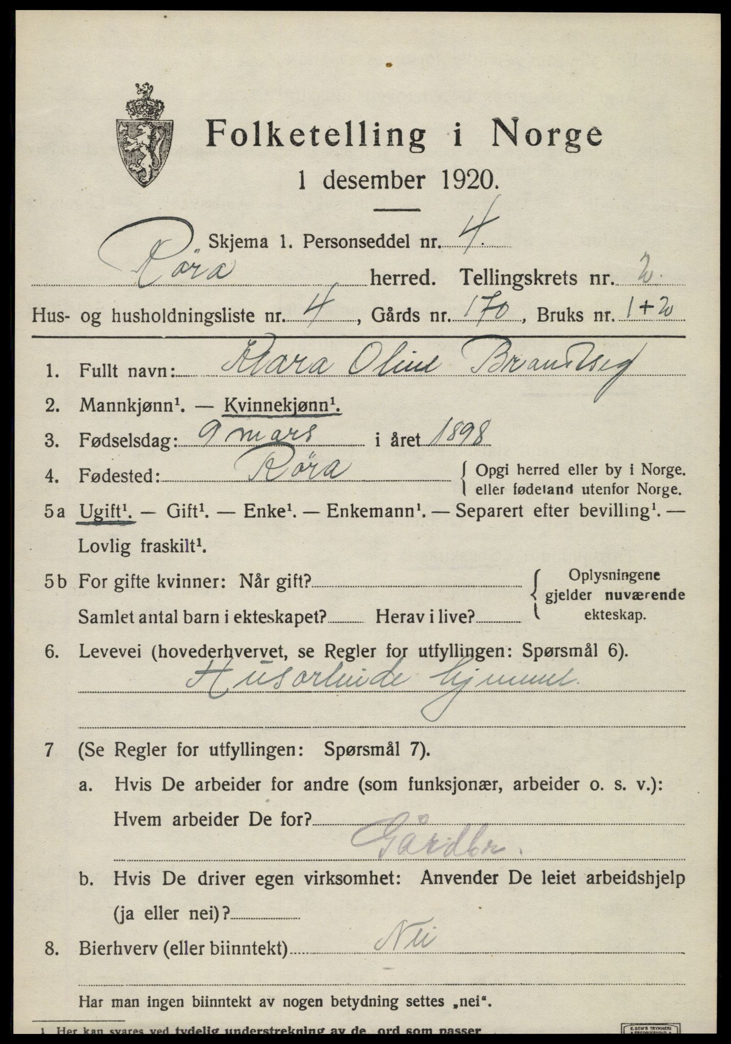 SAT, 1920 census for Røra, 1920, p. 1545