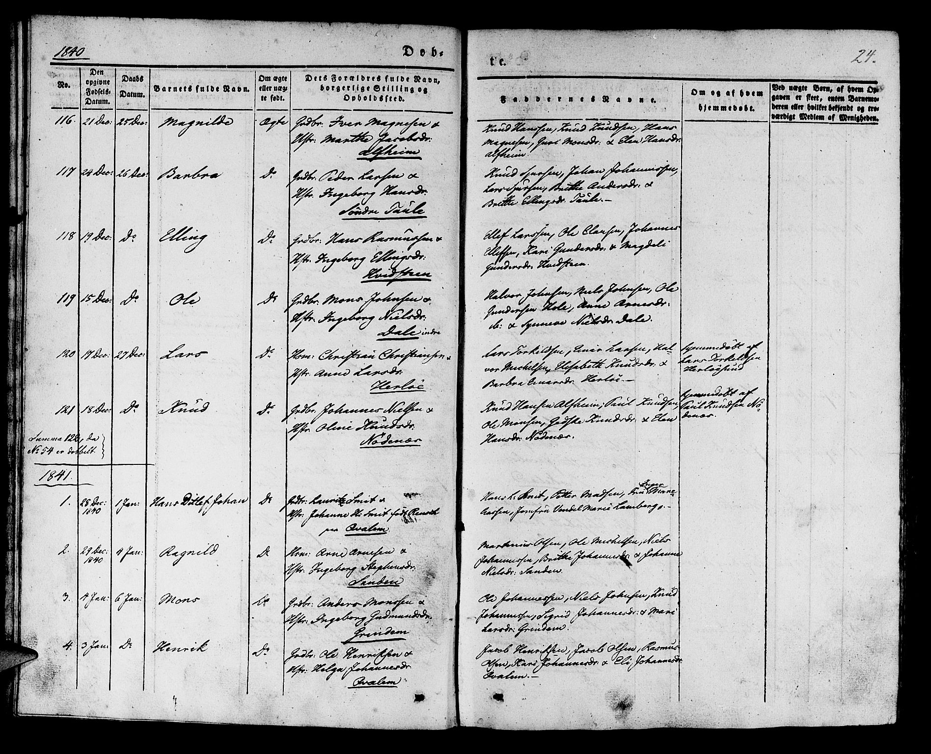 Manger sokneprestembete, SAB/A-76801/H/Haa: Parish register (official) no. A 5, 1839-1848, p. 24