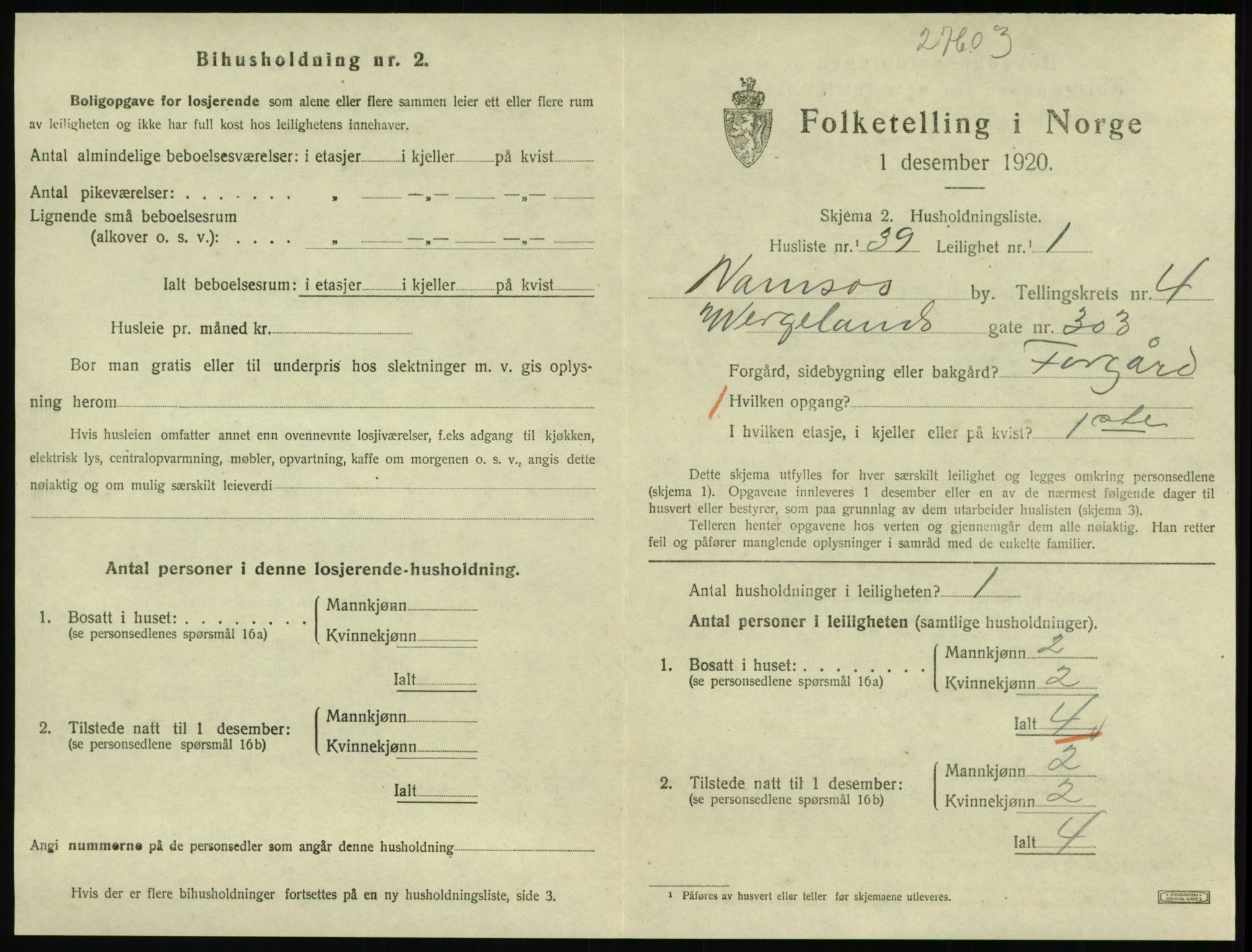 SAT, 1920 census for Namsos, 1920, p. 1543